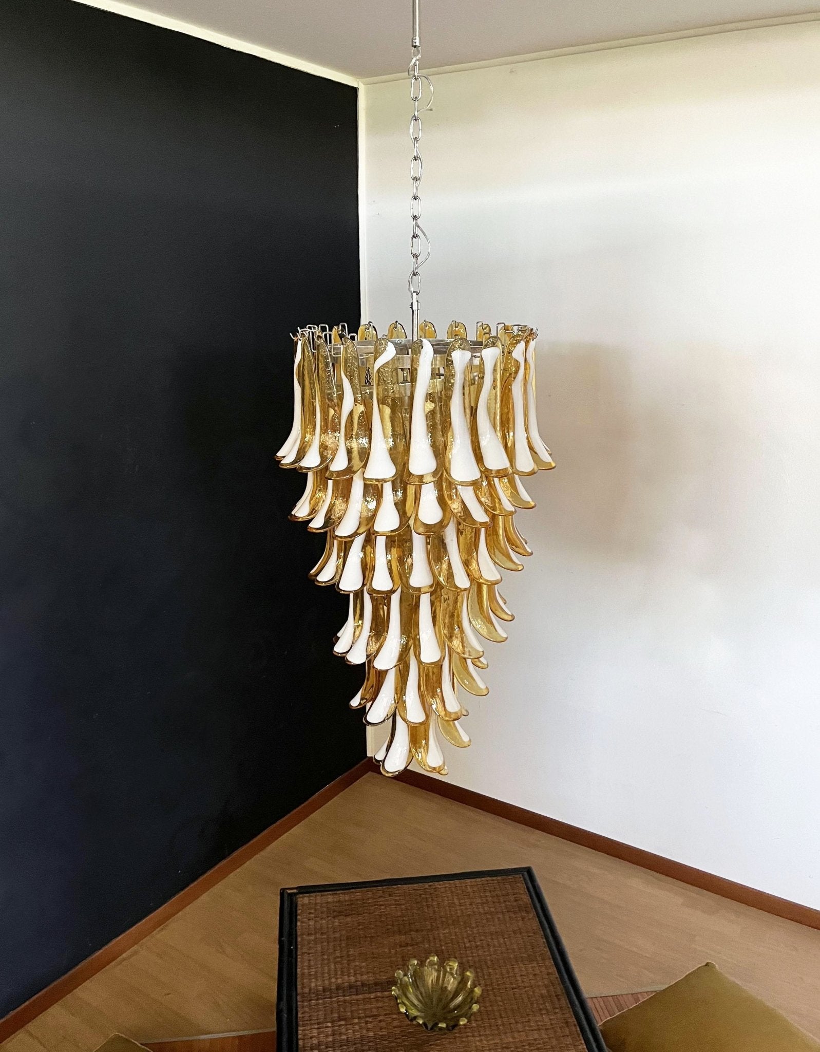 Aurora Chandelier Amber White Murano Spiral Petals - Letslighting