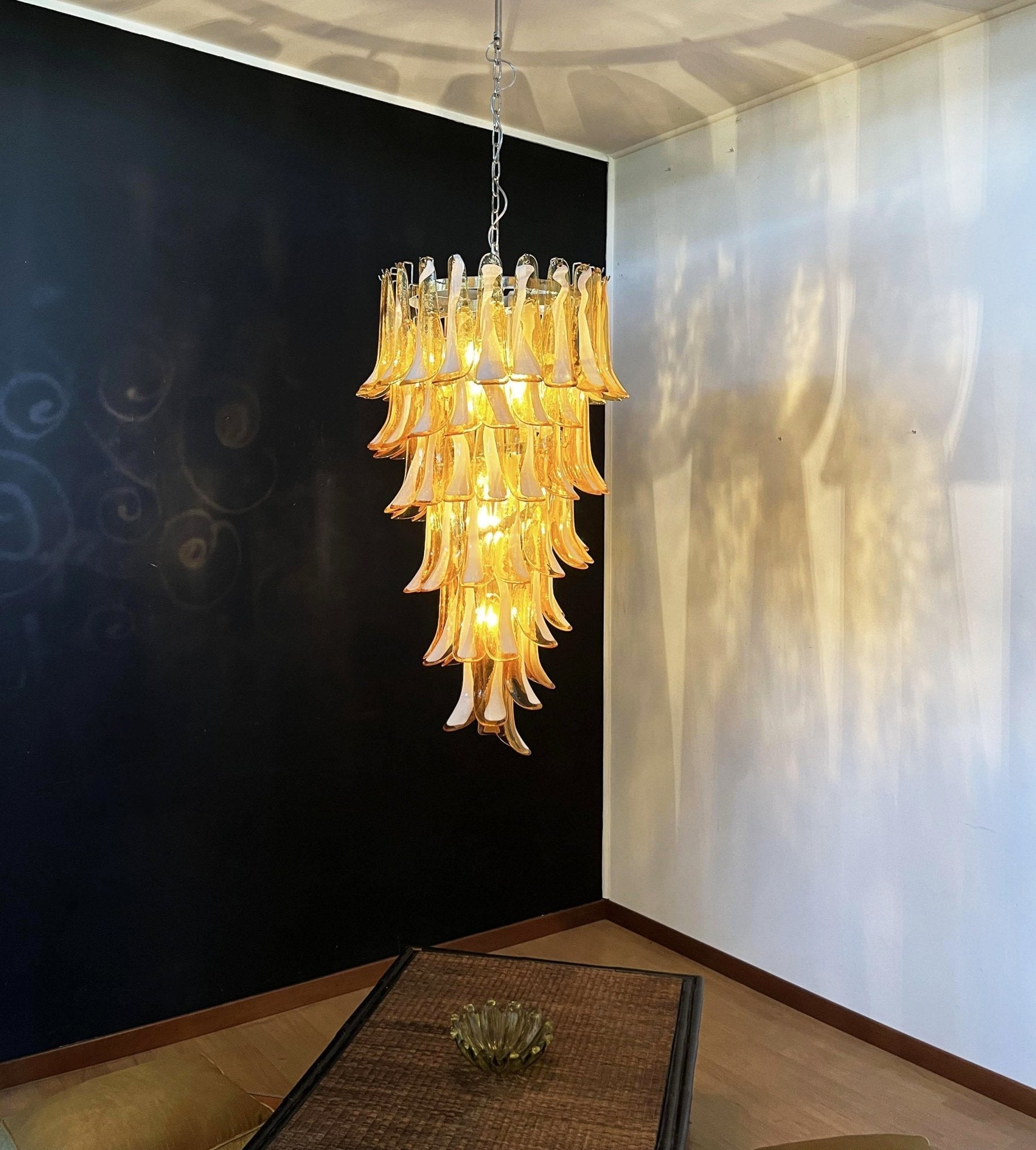 Aurora Chandelier Amber White Murano Spiral Petals - Letslighting