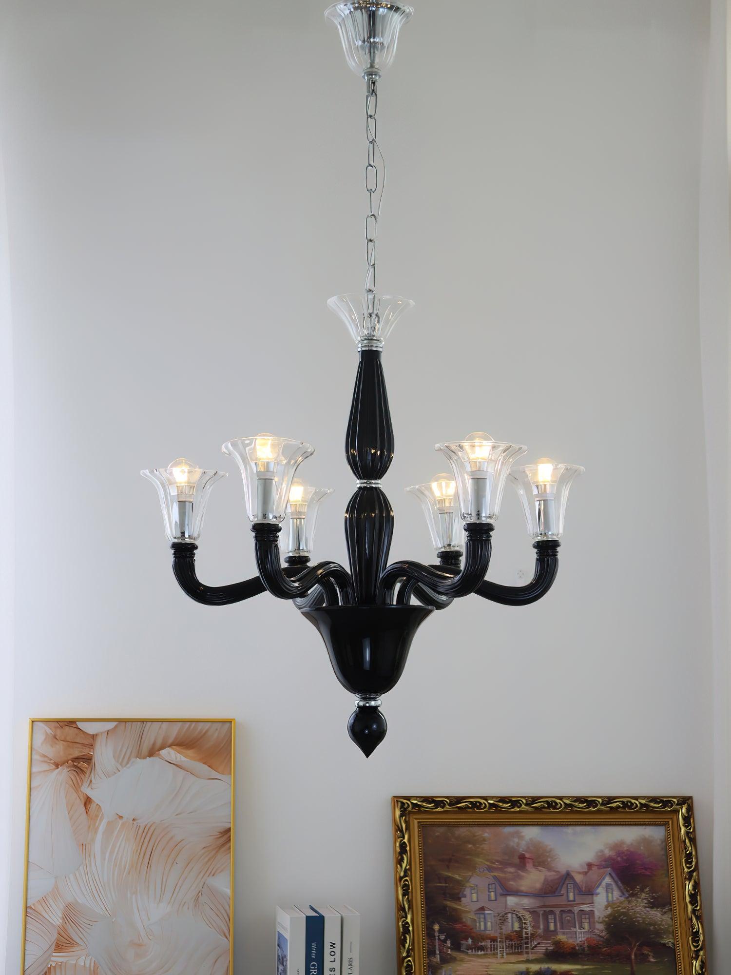 Aurora Chandelier Black Murano Candle Arm Glass Classic - Letslighting
