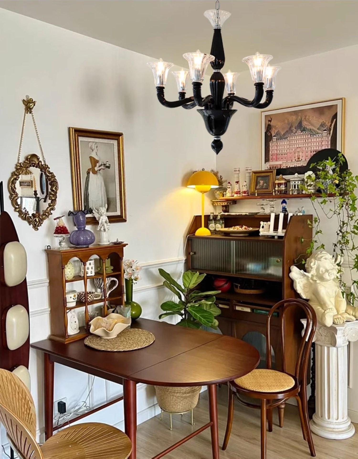 Aurora Chandelier Black Murano Candle Arm Glass Classic - Letslighting