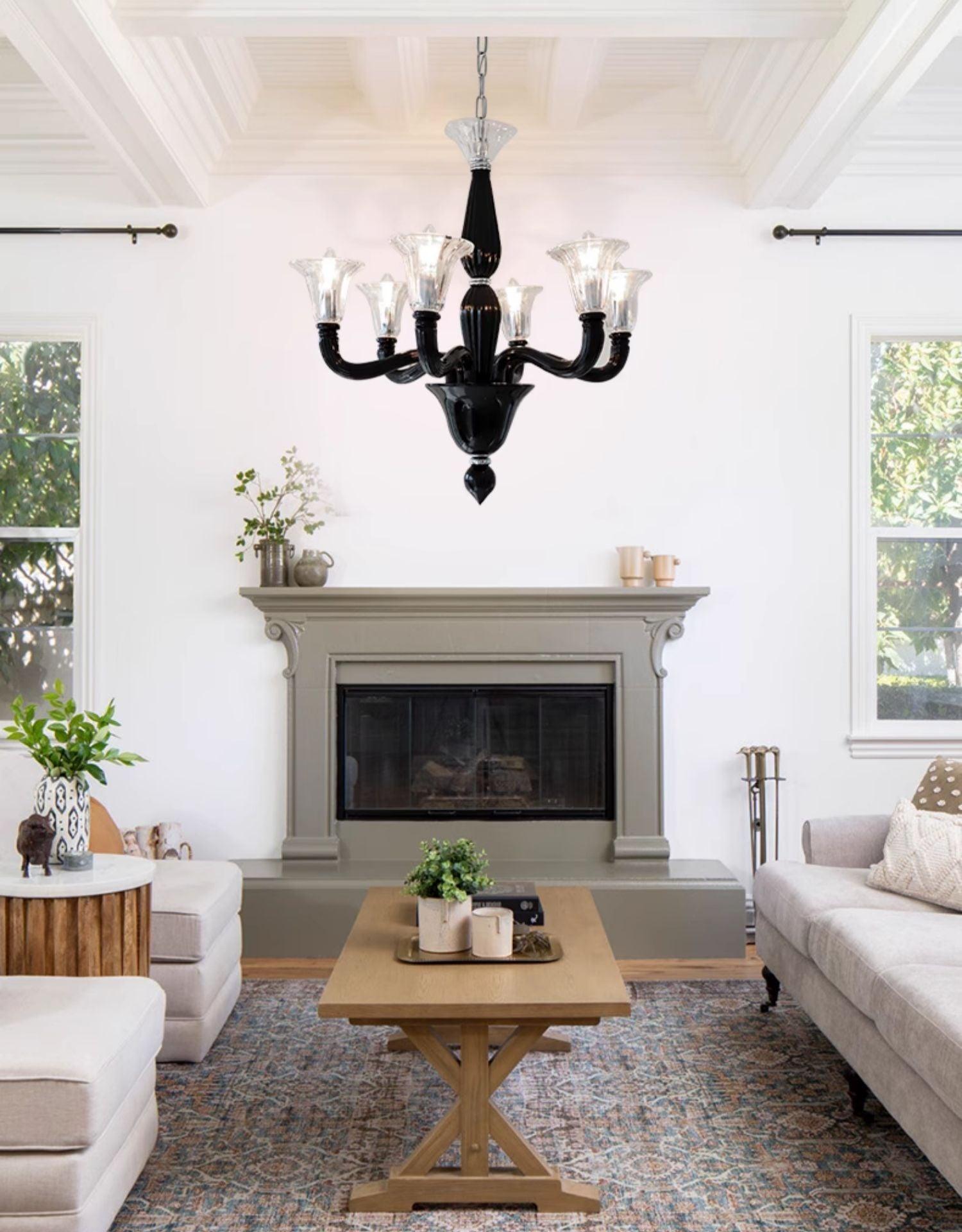 Aurora Chandelier Black Murano Candle Arm Glass Classic - Letslighting