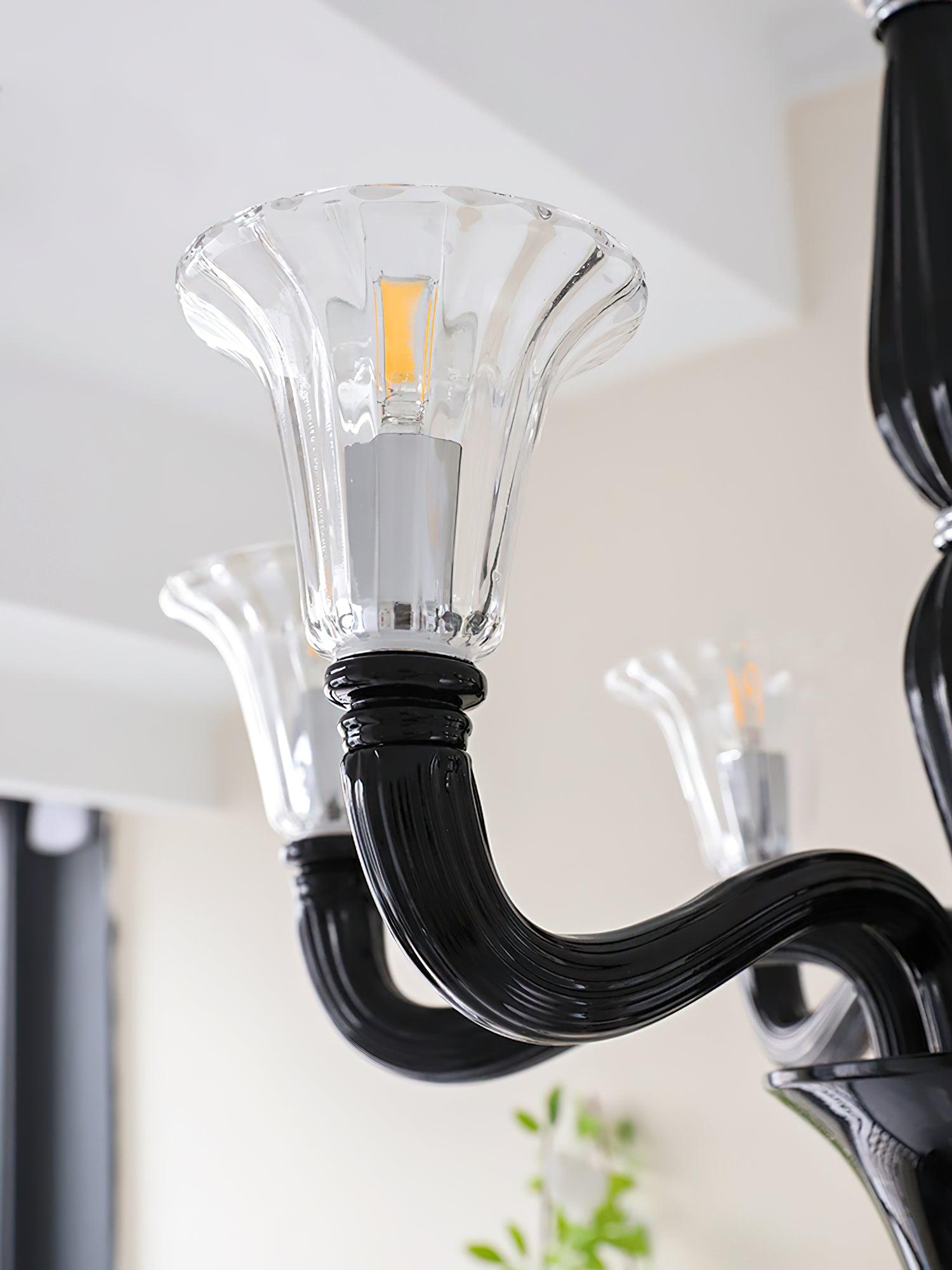 Aurora Chandelier Black Murano Candle Arm Glass Classic - Letslighting