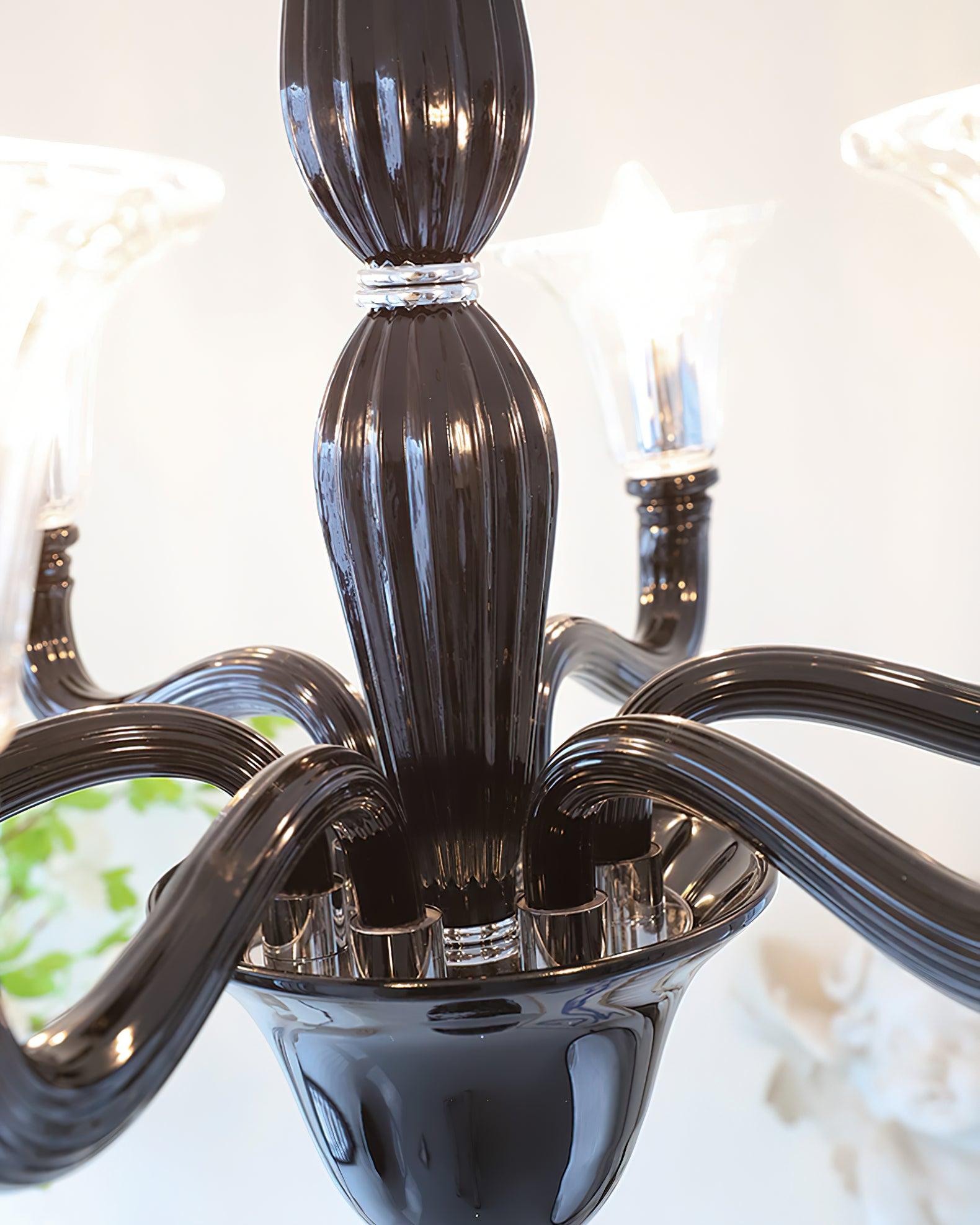 Aurora Chandelier Black Murano Candle Arm Glass Classic - Letslighting