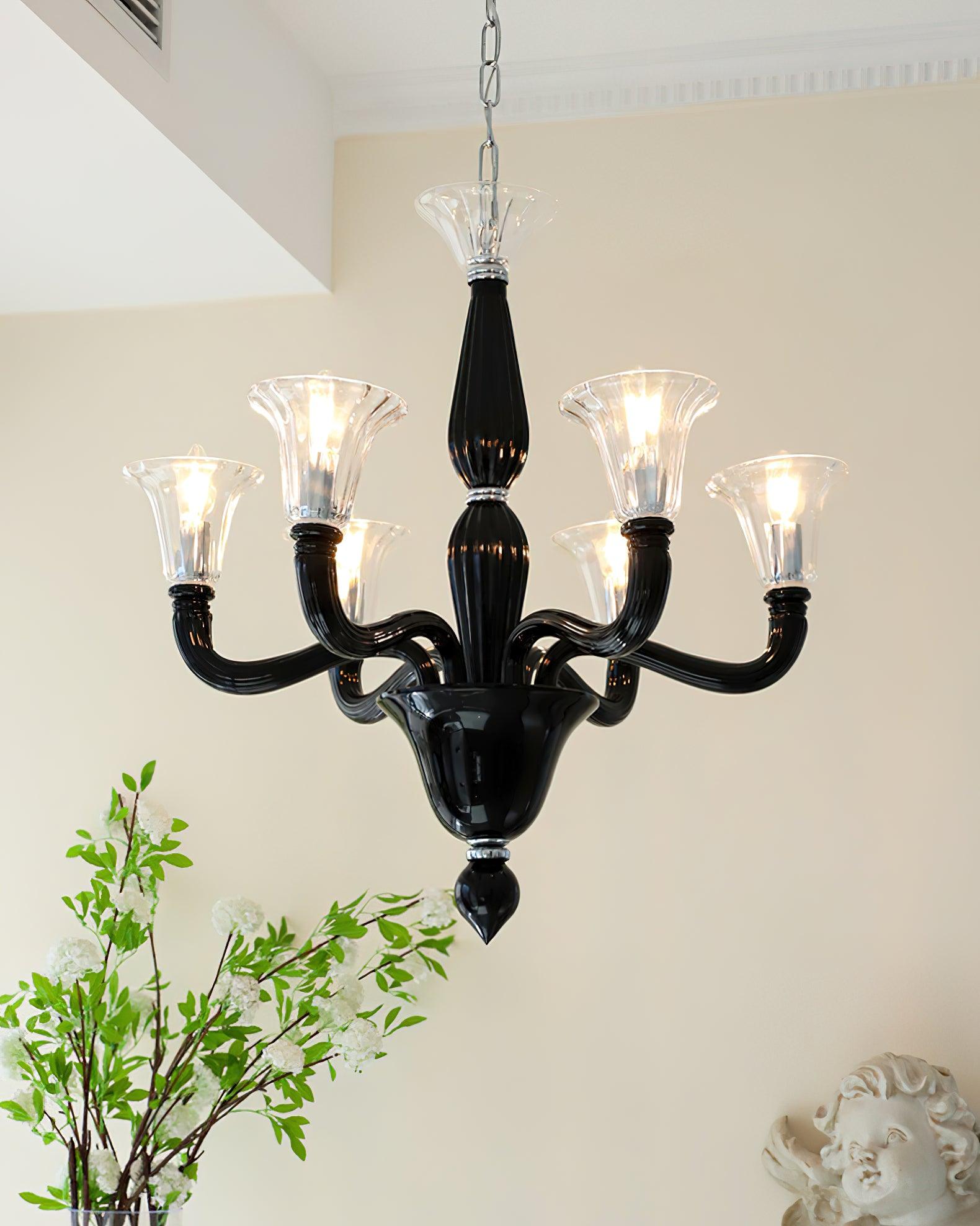 Aurora Chandelier Black Murano Candle Arm Glass Classic - Letslighting