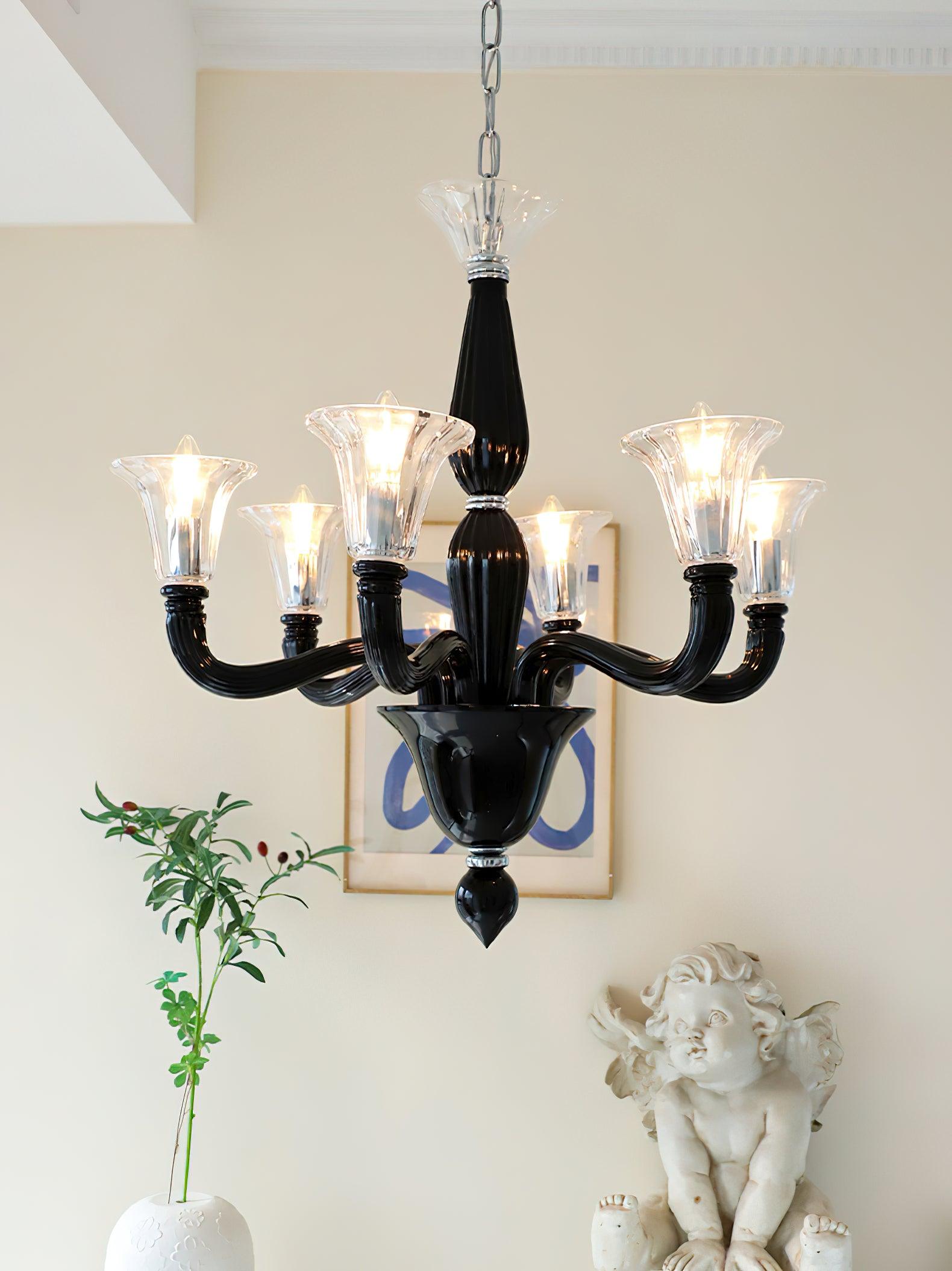 Aurora Chandelier Black Murano Candle Arm Glass Classic - Letslighting