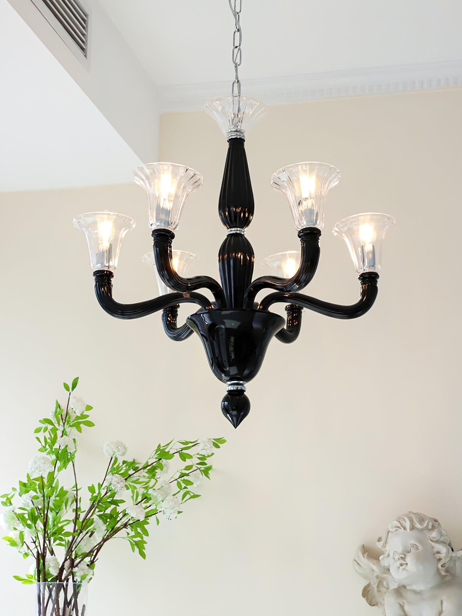 Aurora Chandelier Black Murano Candle Arm Glass Classic - Letslighting