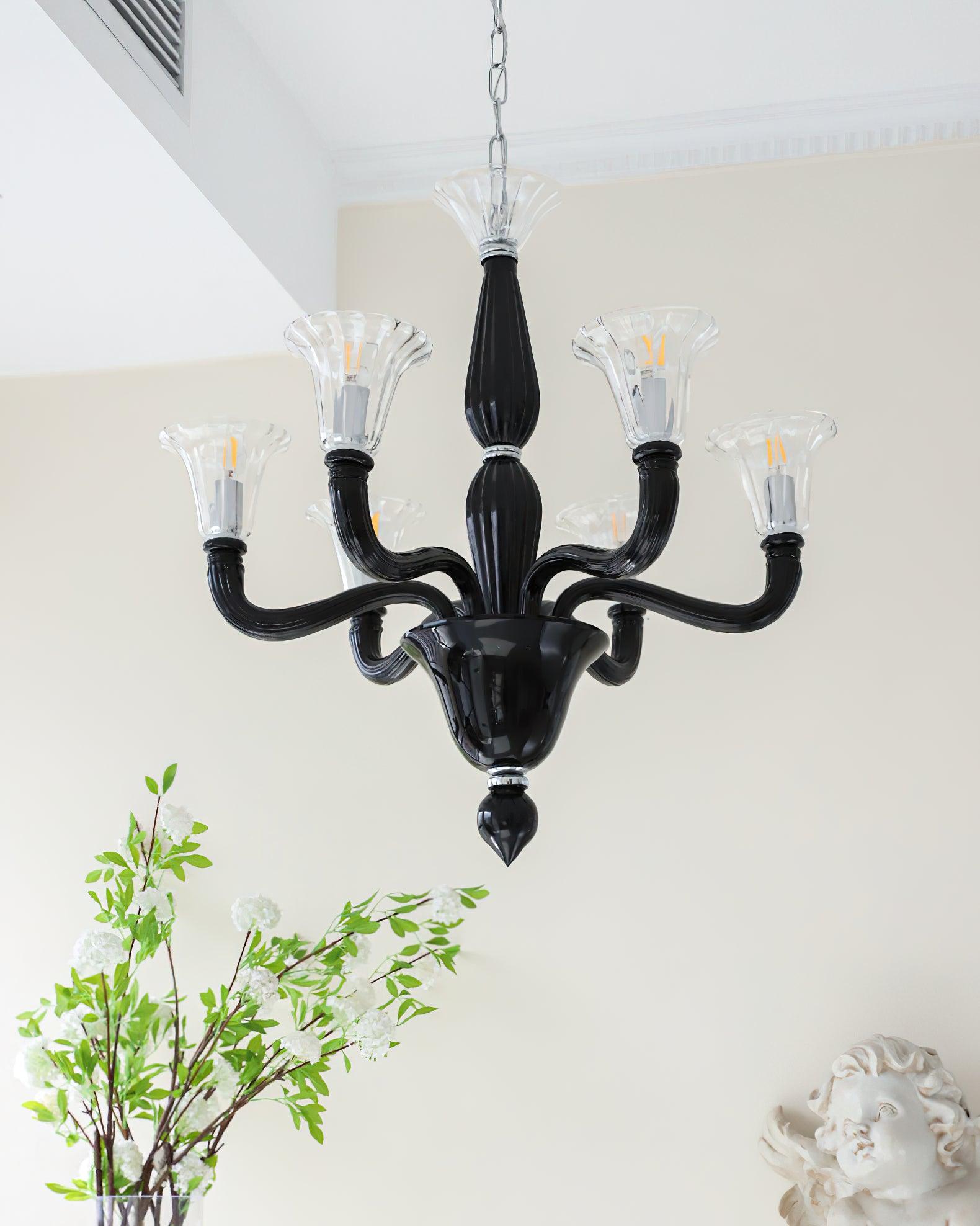Aurora Chandelier Black Murano Candle Arm Glass Classic - Letslighting