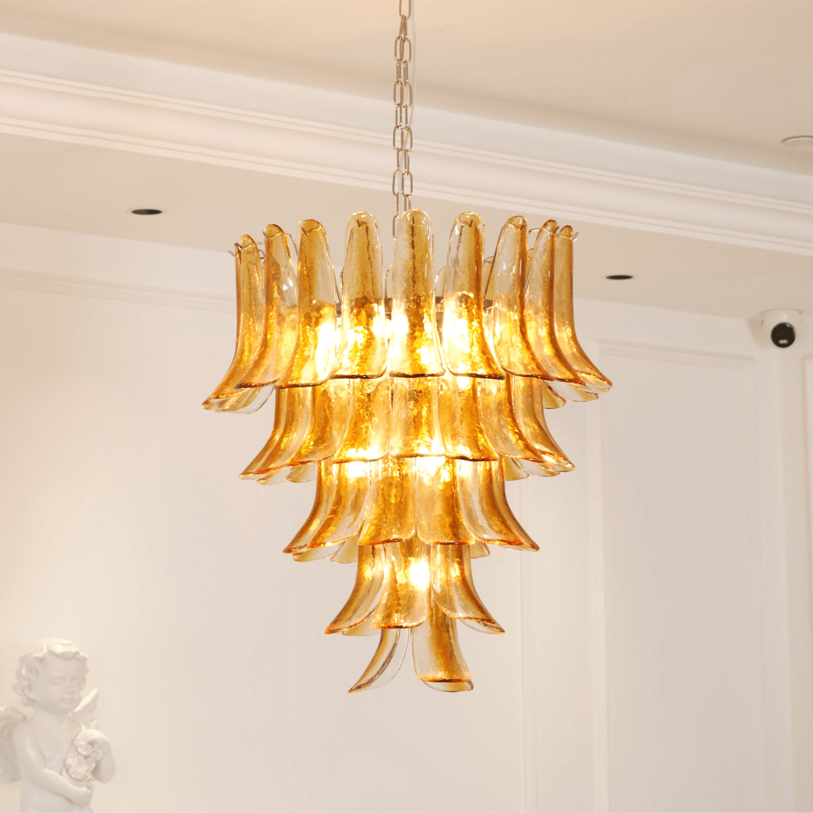Aurora Chandelier Amber Lily Murano Glass Layered Centerpiece - Letslighting