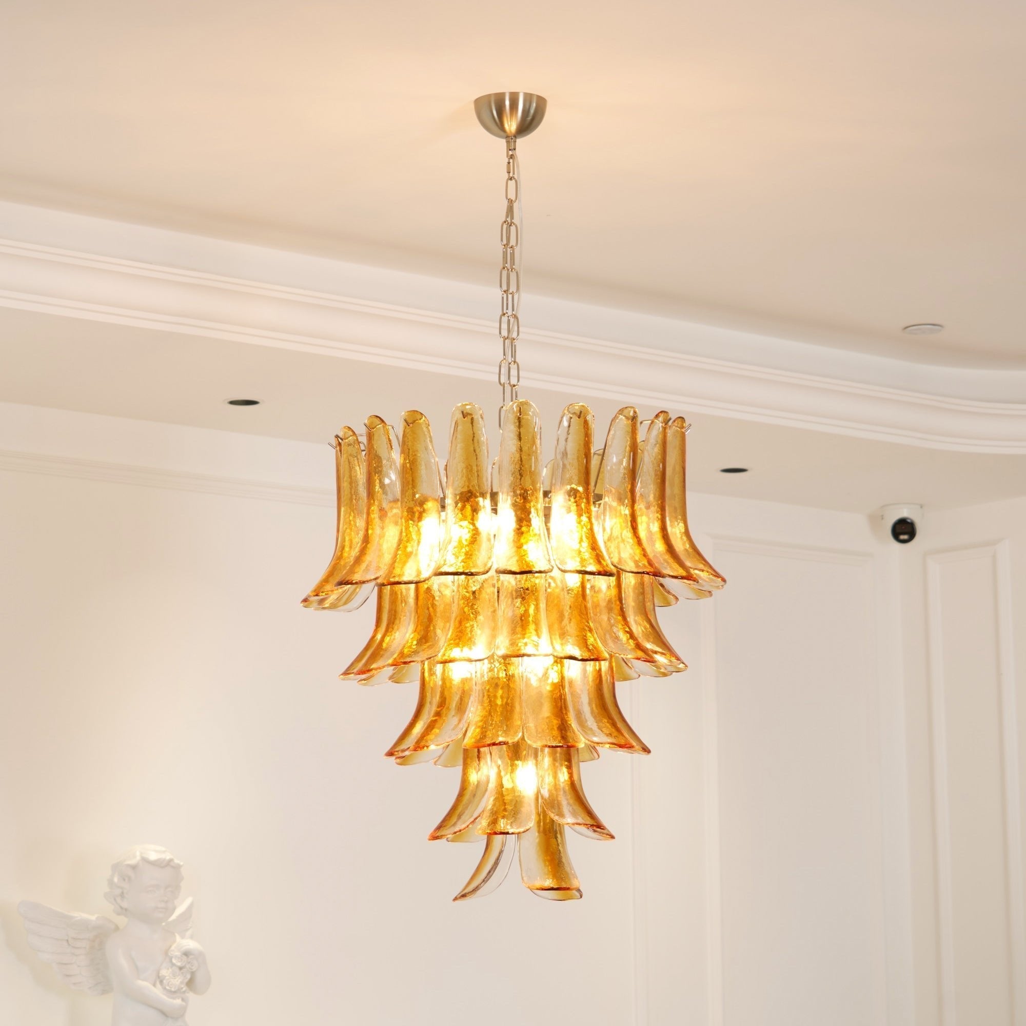 Aurora Chandelier Amber Lily Murano Glass Layered Centerpiece - Letslighting