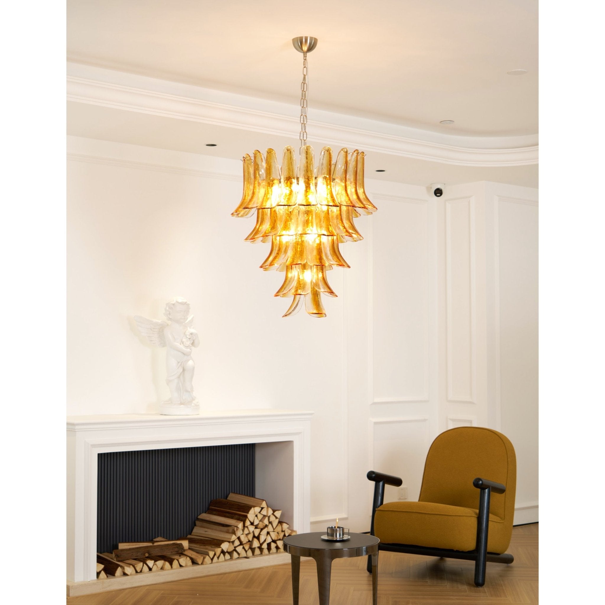 Aurora Chandelier Amber Lily Murano Glass Layered Centerpiece - Letslighting