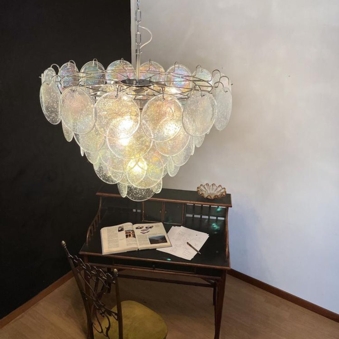 Aurora Chandelier Iridescent Murano Glass Disc - Letslighting