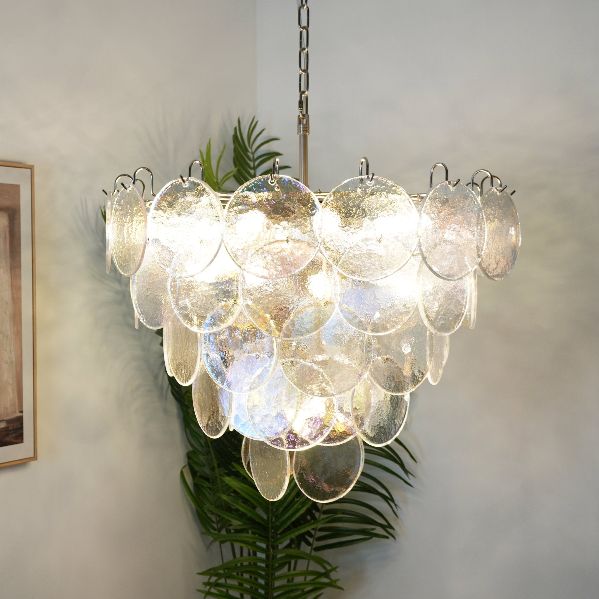 Aurora Chandelier Iridescent Murano Glass Disc - Letslighting