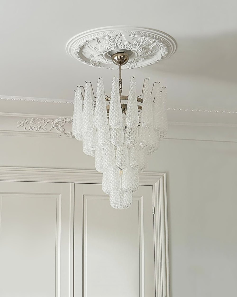 Aurora Chandelier Clear Droplets Murano Glass Waterfall Diamond - Letslighting