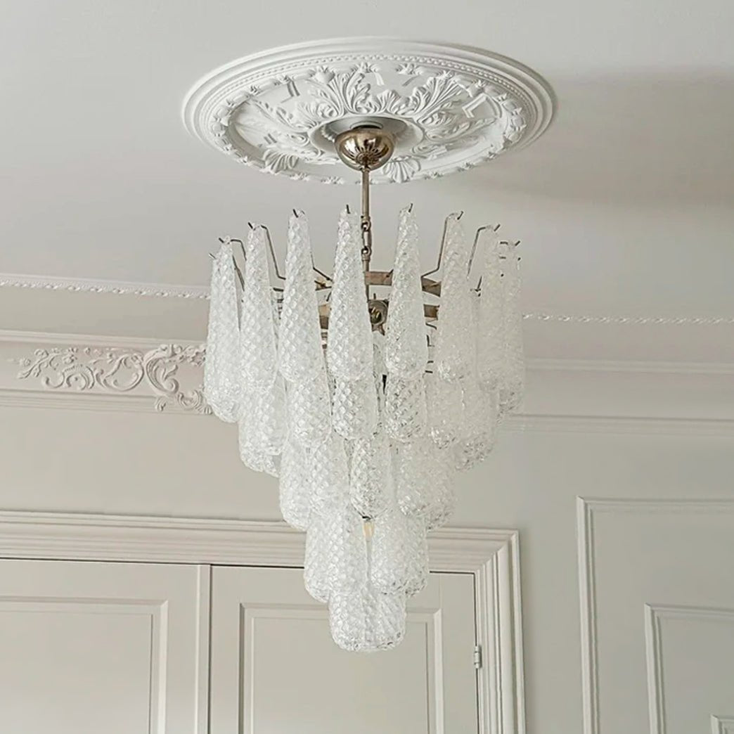 Aurora Chandelier Clear Droplets Murano Glass Waterfall Diamond - Letslighting