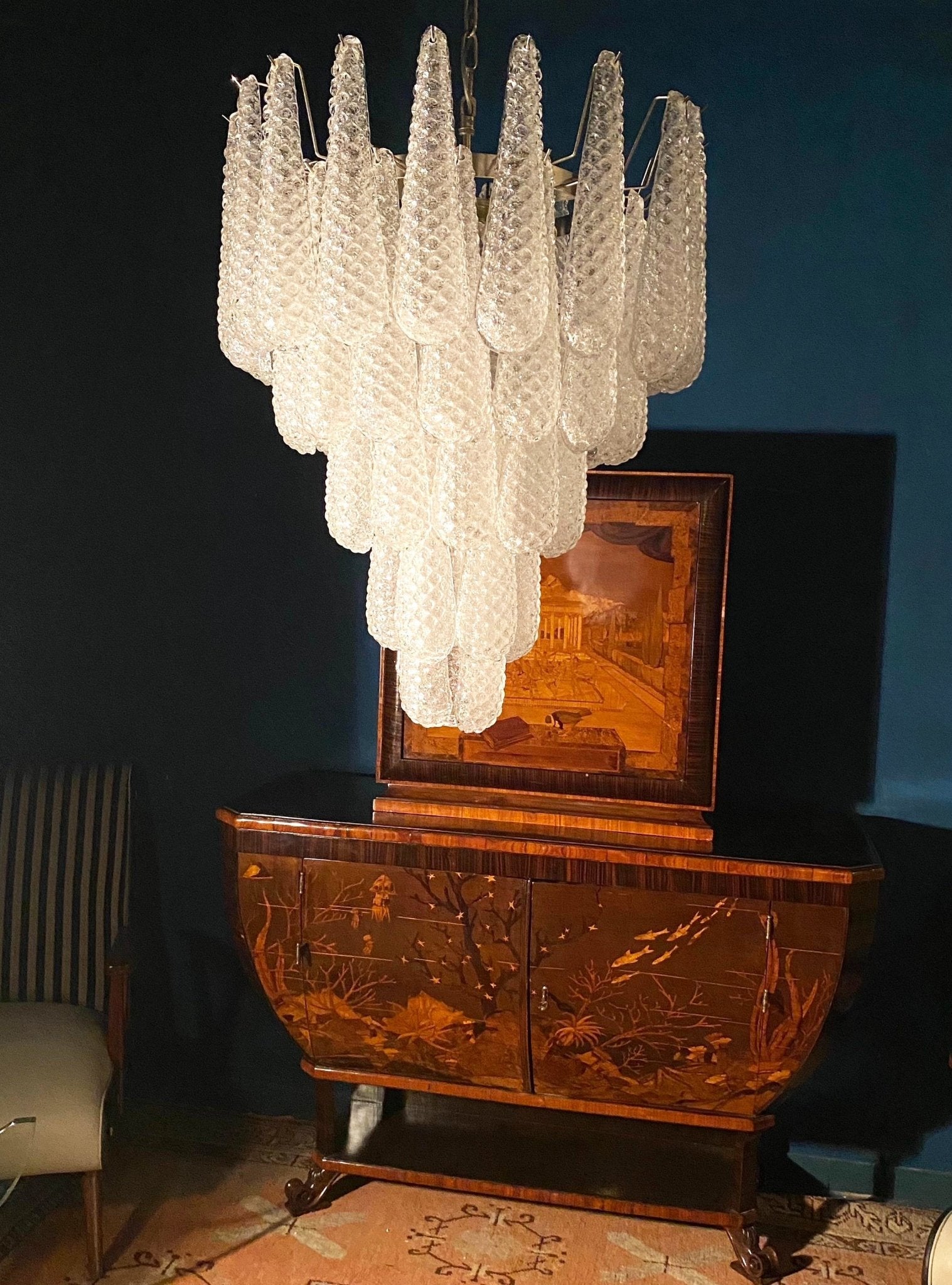 Aurora Chandelier Clear Droplets Murano Glass Waterfall Diamond - Letslighting