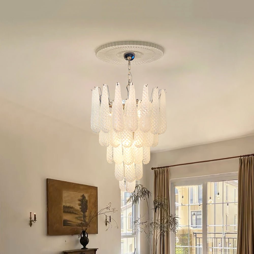 Aurora Chandelier Clear Droplets Murano Glass Waterfall Diamond - Letslighting