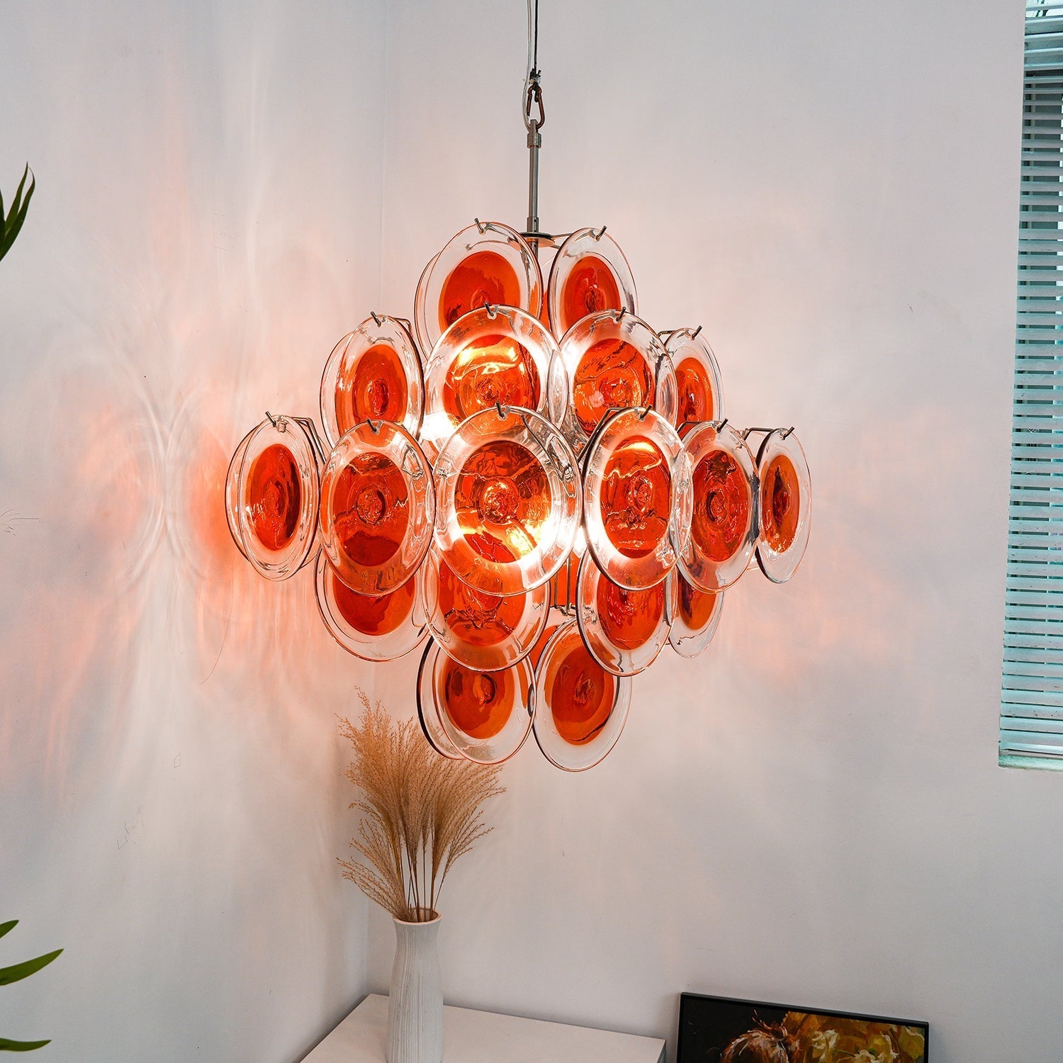 Aurora Chandelier Orange Murano Glass Disc Layered - Letslighting