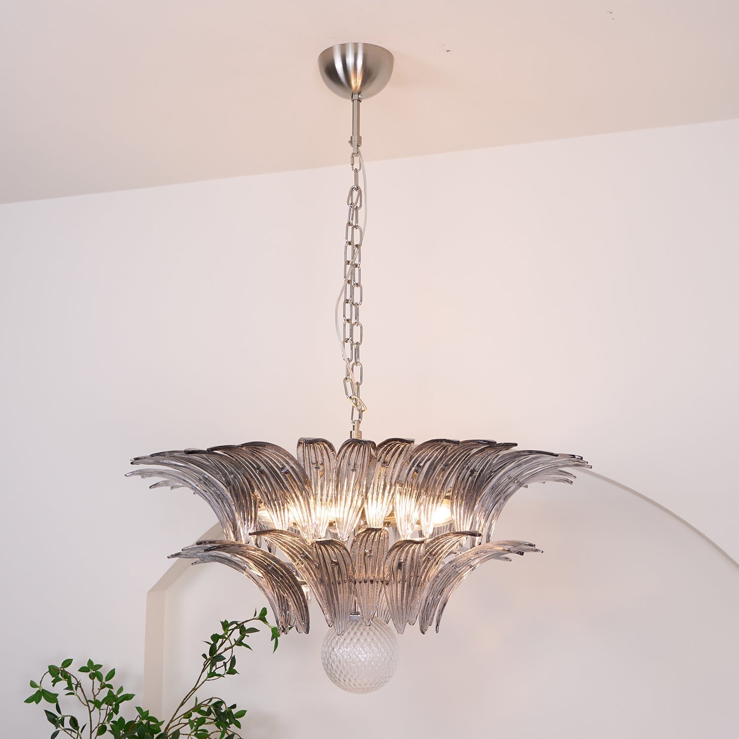 Aurora Chandelier Palmette Clear Murano Glass Leaf Layered - Letslighting
