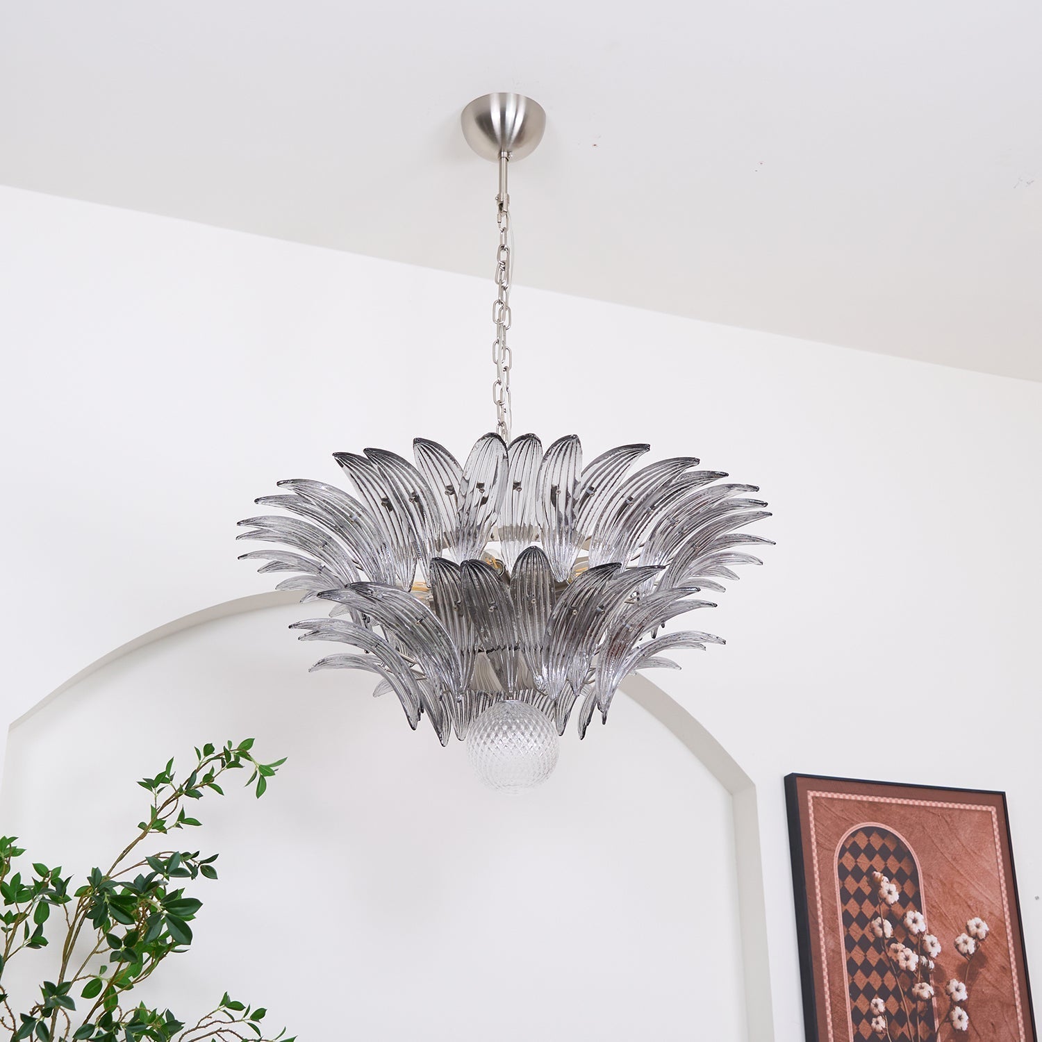 Aurora Chandelier Palmette Clear Murano Glass Leaf Layered - Letslighting
