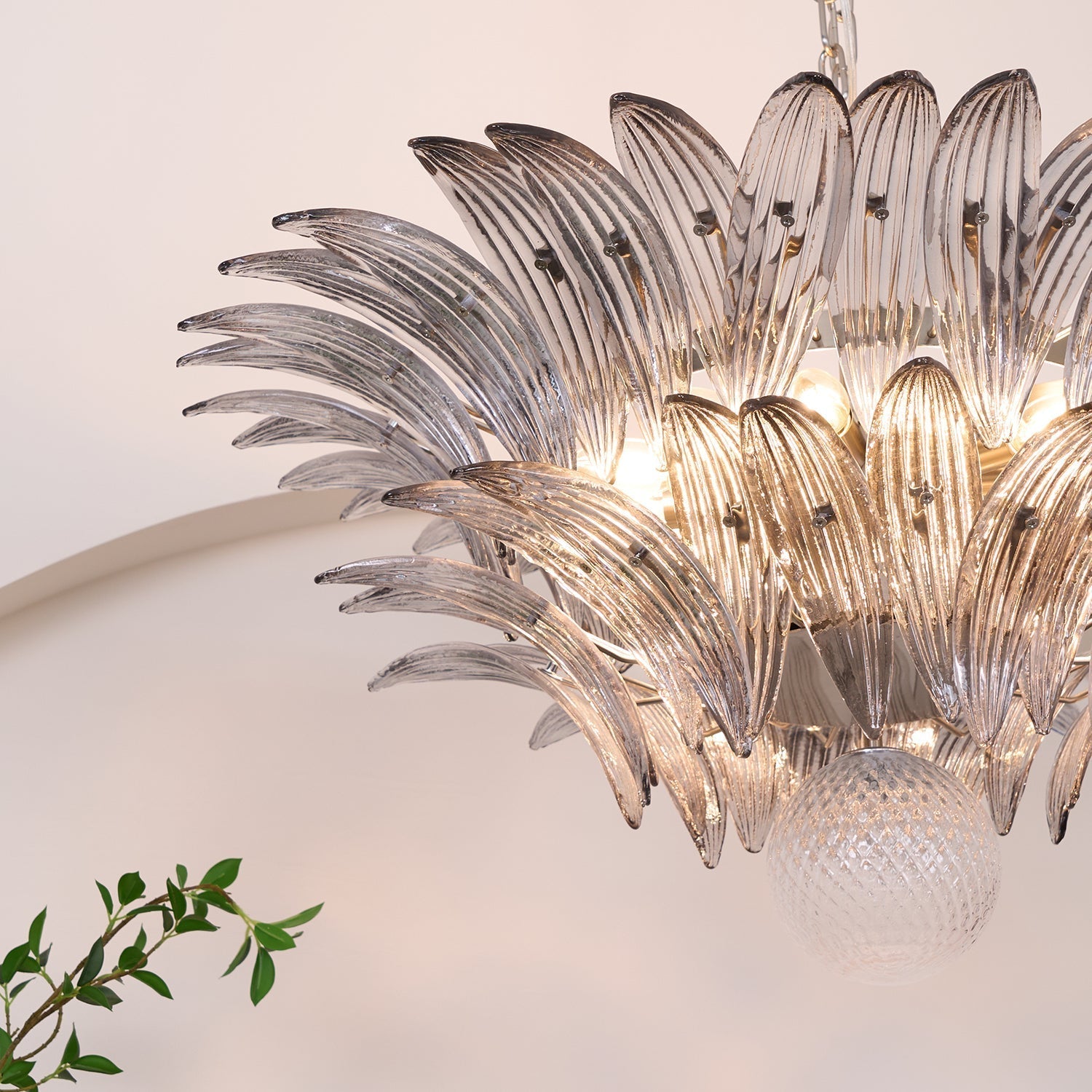Aurora Chandelier Palmette Clear Murano Glass Leaf Layered - Letslighting