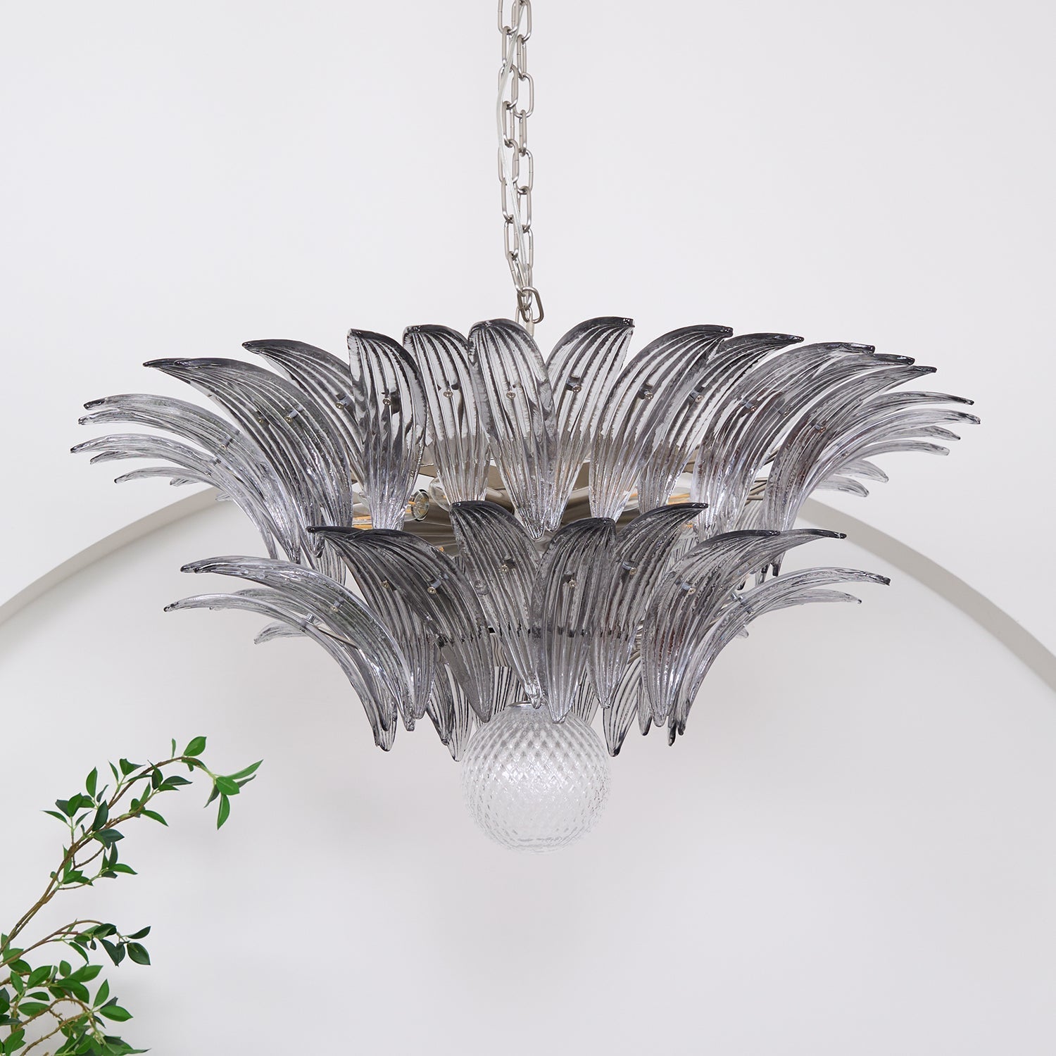 Aurora Chandelier Palmette Clear Murano Glass Leaf Layered - Letslighting