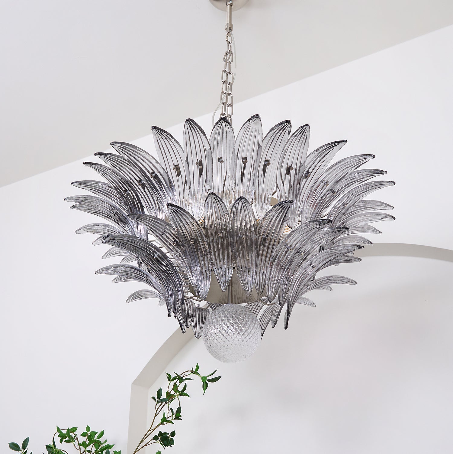 Aurora Chandelier Palmette Clear Murano Glass Leaf Layered - Letslighting