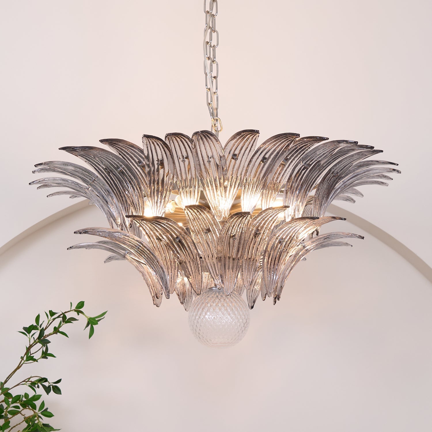 Aurora Chandelier Palmette Clear Murano Glass Leaf Layered - Letslighting