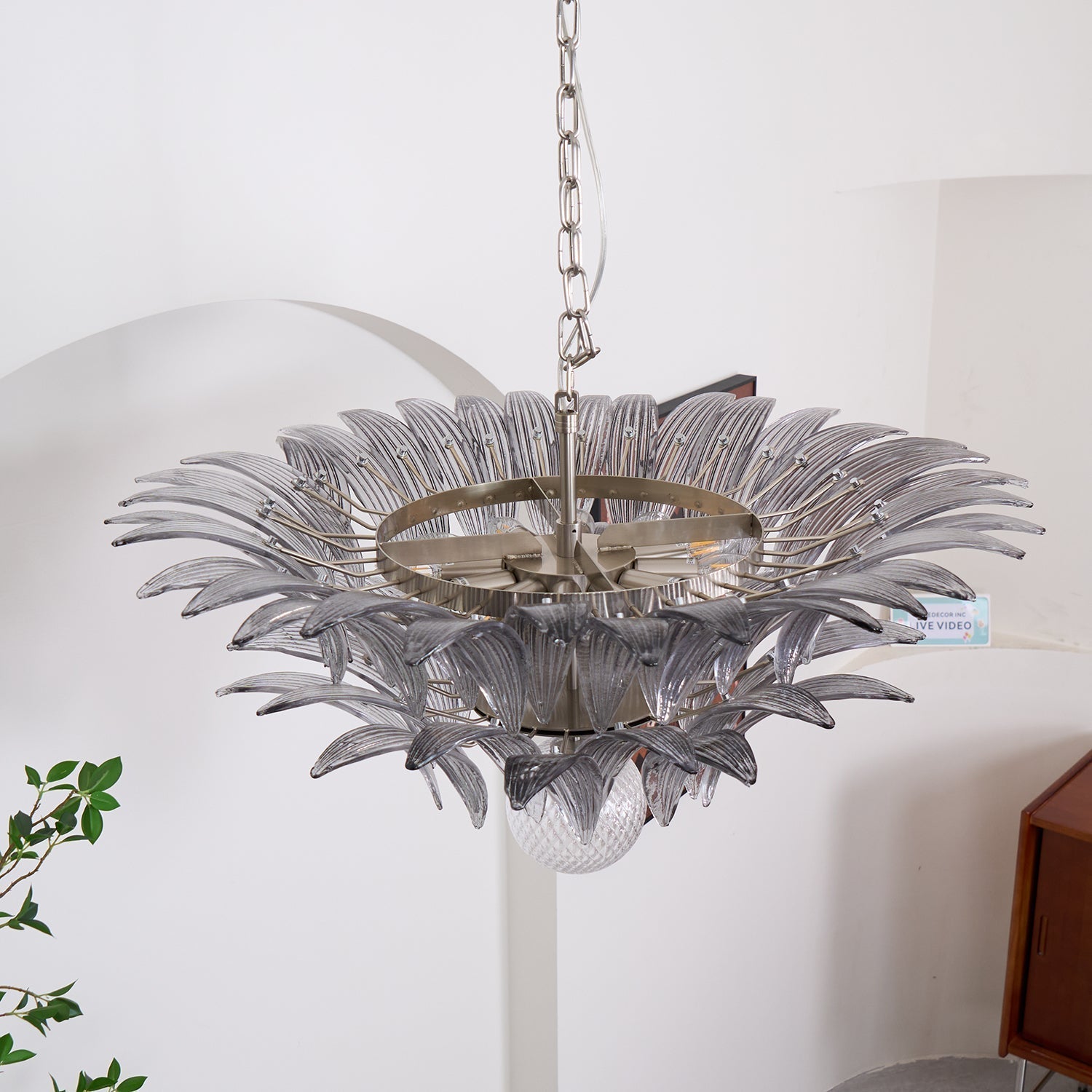 Aurora Chandelier Palmette Clear Murano Glass Leaf Layered - Letslighting
