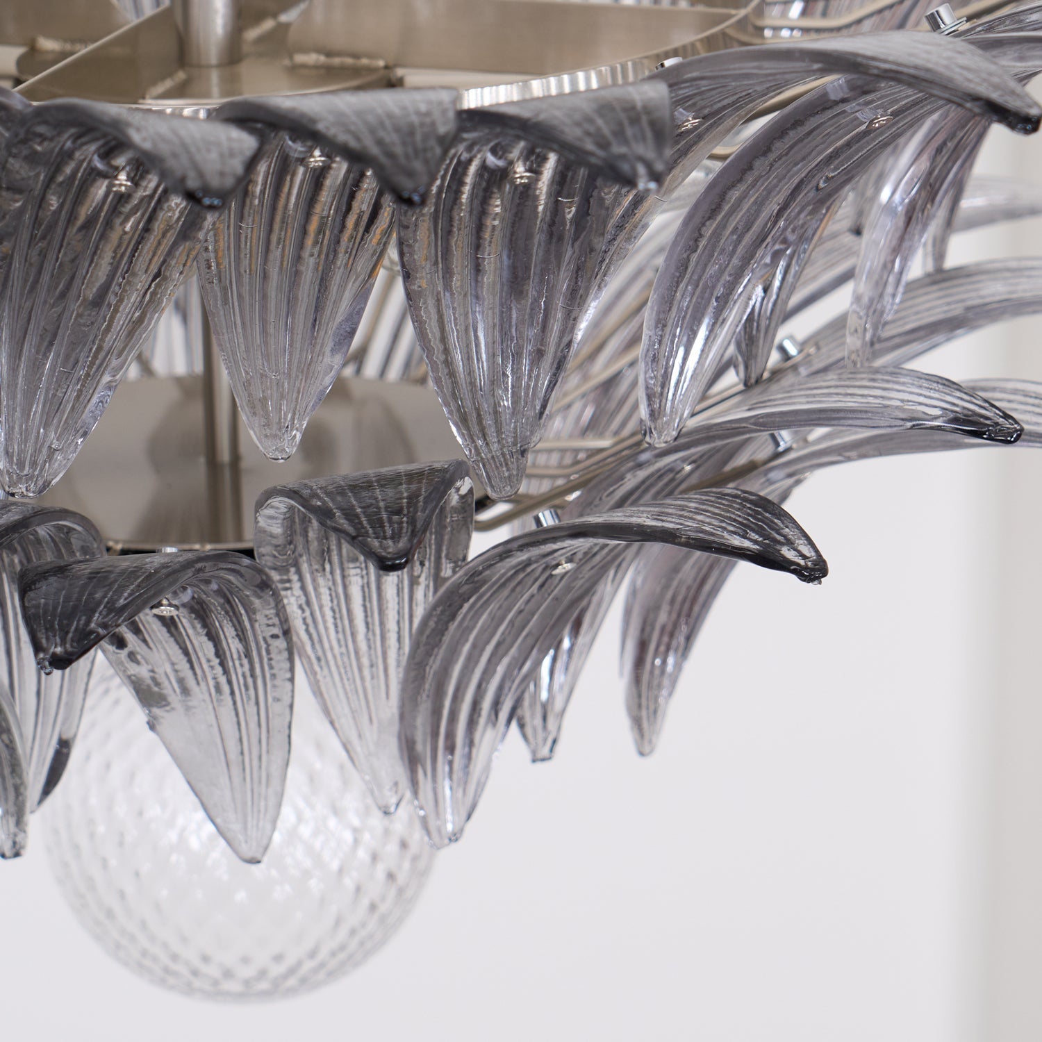 Aurora Chandelier Palmette Clear Murano Glass Leaf Layered - Letslighting
