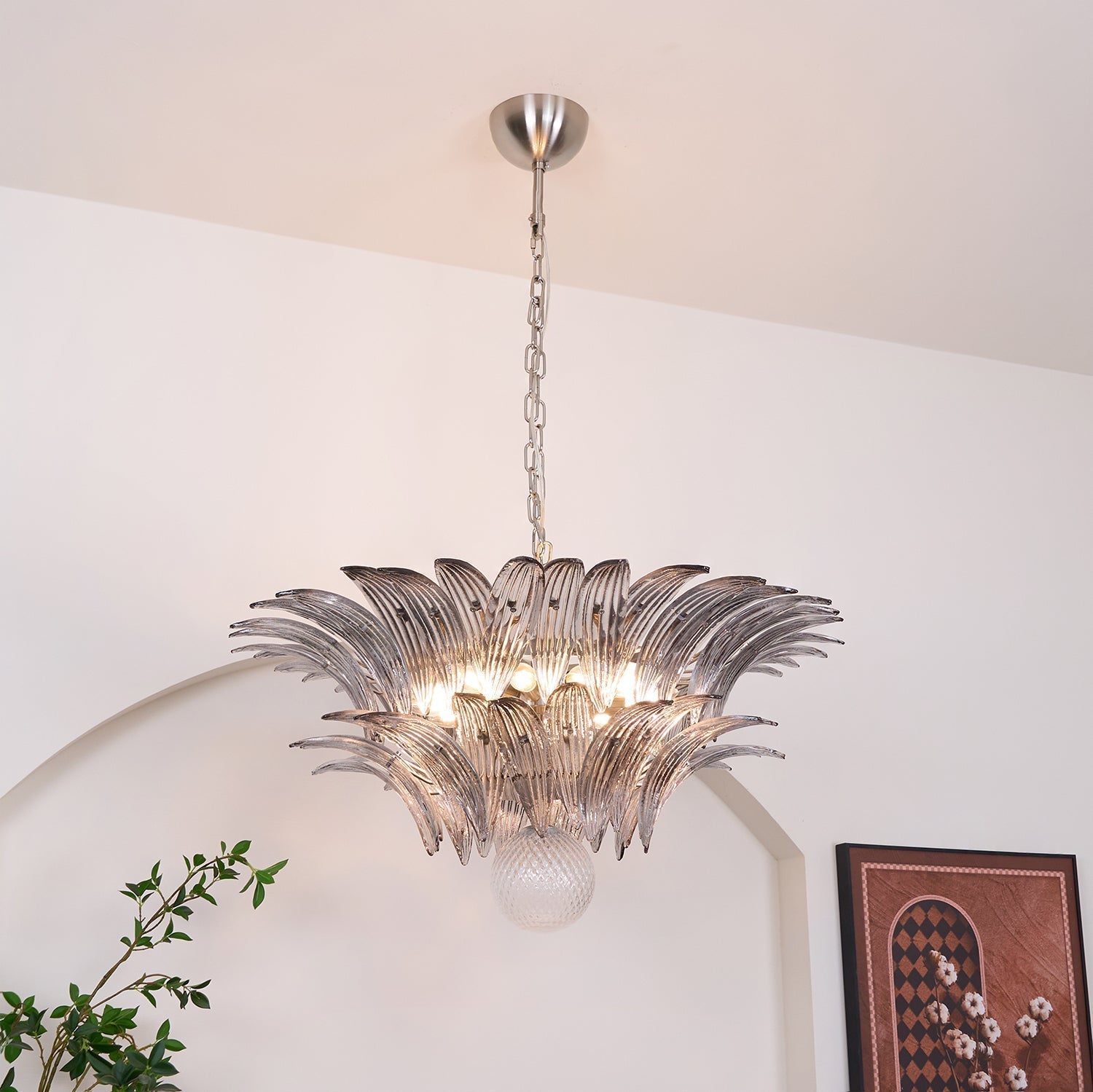 Aurora Chandelier Palmette Clear Murano Glass Leaf Layered - Letslighting