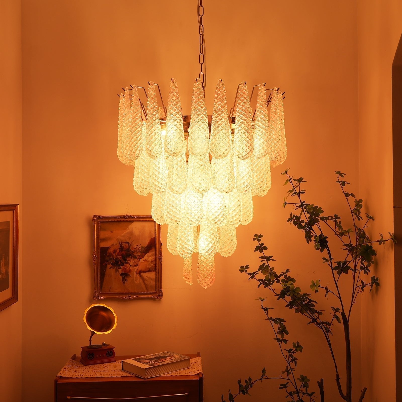 Aurora Chandelier Pink Dewdrop Cascading Romantic - Letslighting