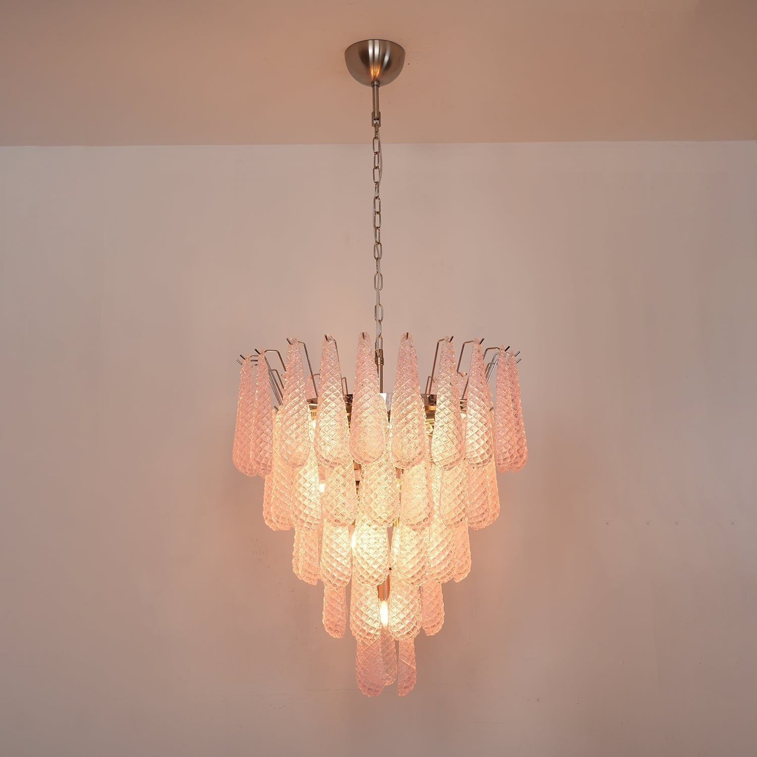 Aurora Chandelier Pink Droplet Murano Glass Diamond Pattern Waterfall - Letslighting