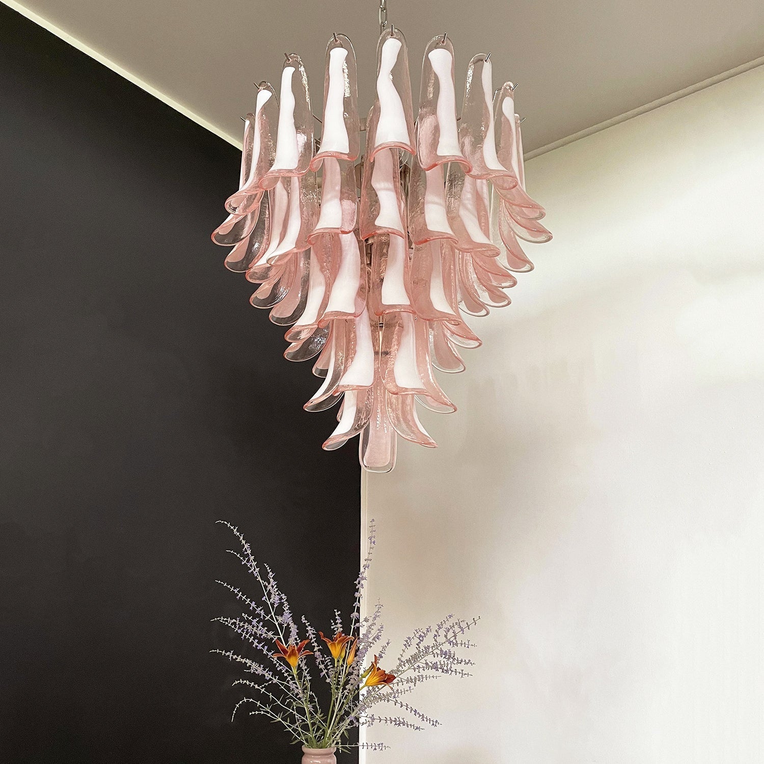Aurora Chandelier Pink Murano Glass Petals Cascade - Letslighting
