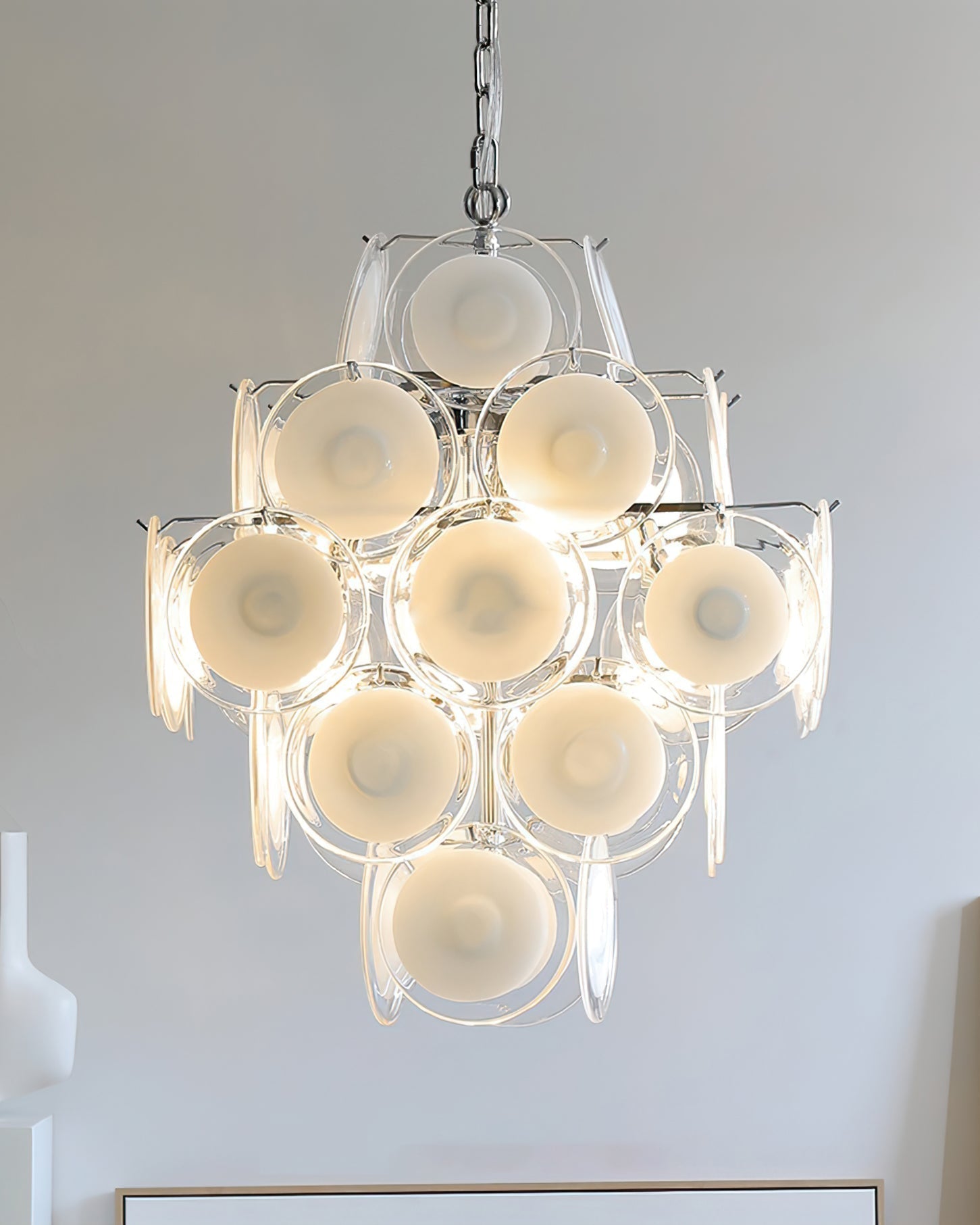 Aurora Chandelier White Murano Glass Discs Cluster - Letslighting