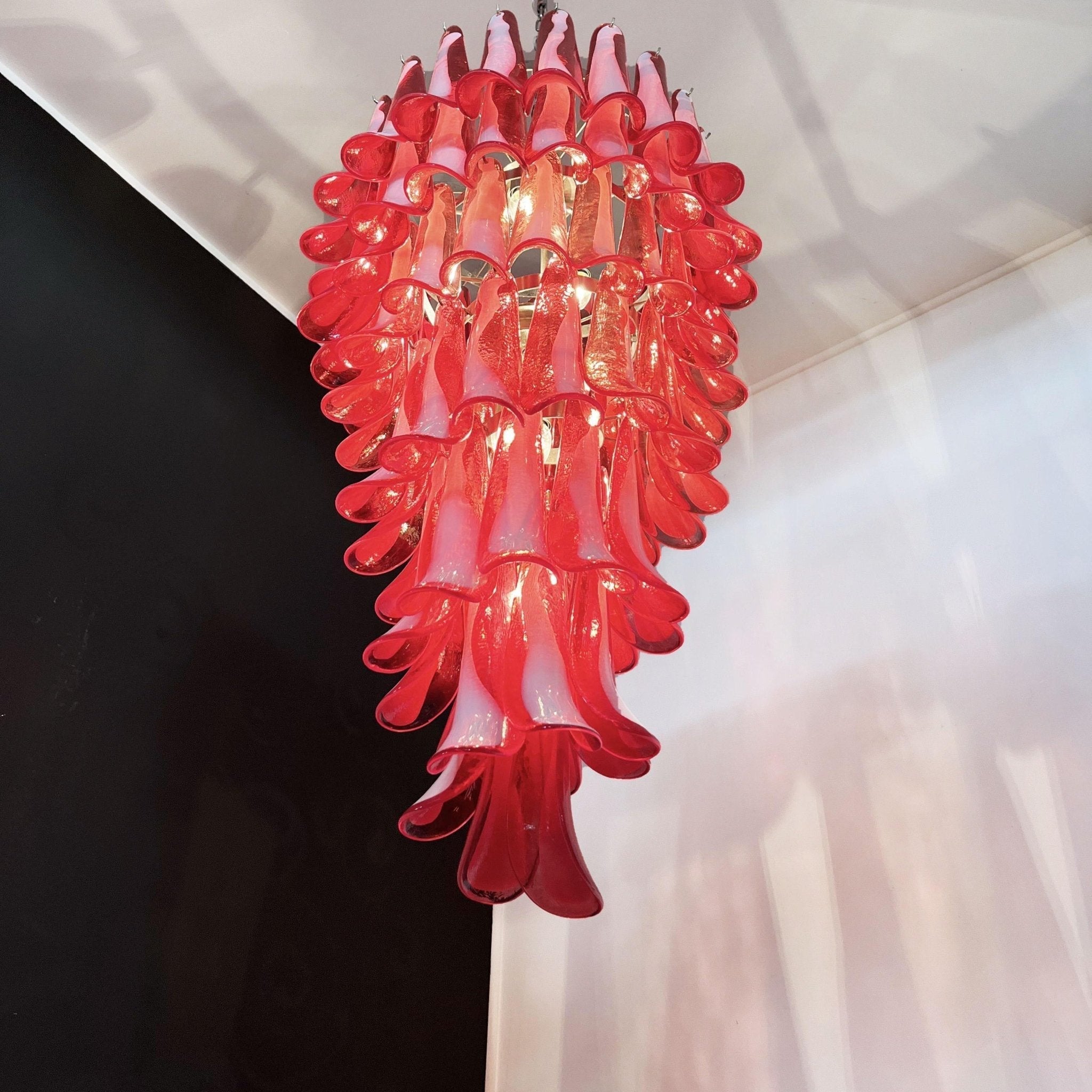 Aurora Chandelier Red White Murano Spiral Petals - Letslighting