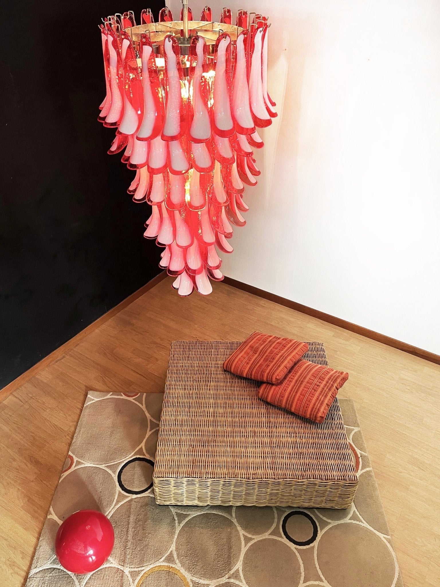 Aurora Chandelier Red White Murano Spiral Petals - Letslighting