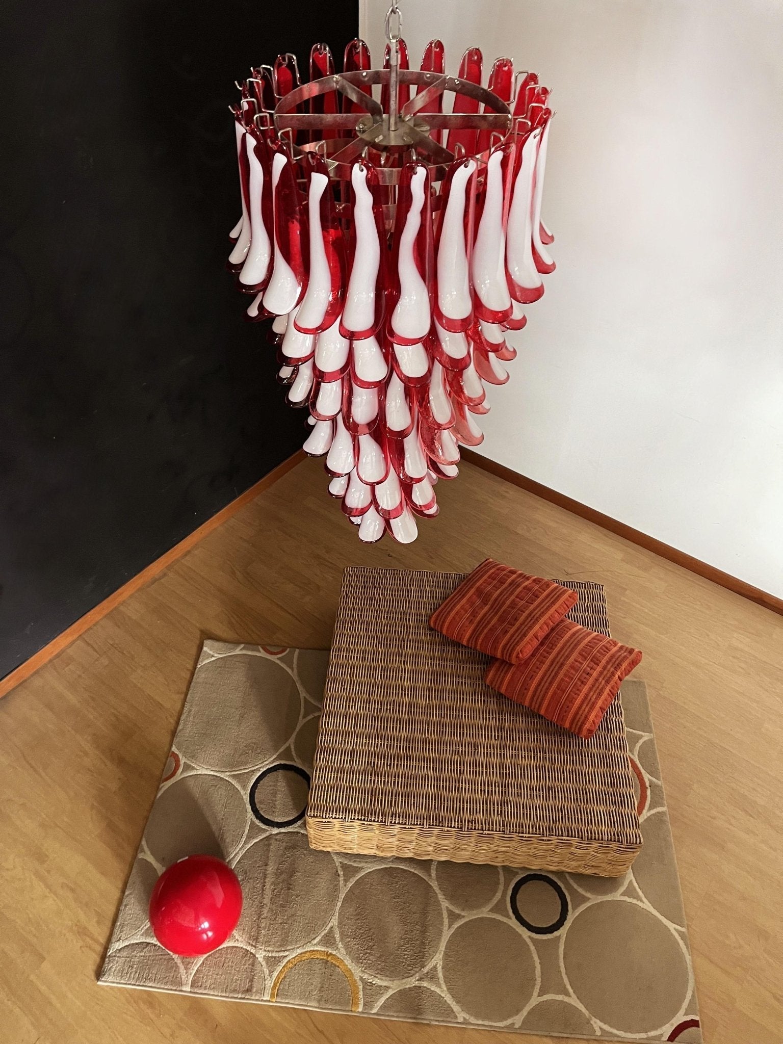 Aurora Chandelier Red White Murano Spiral Petals - Letslighting