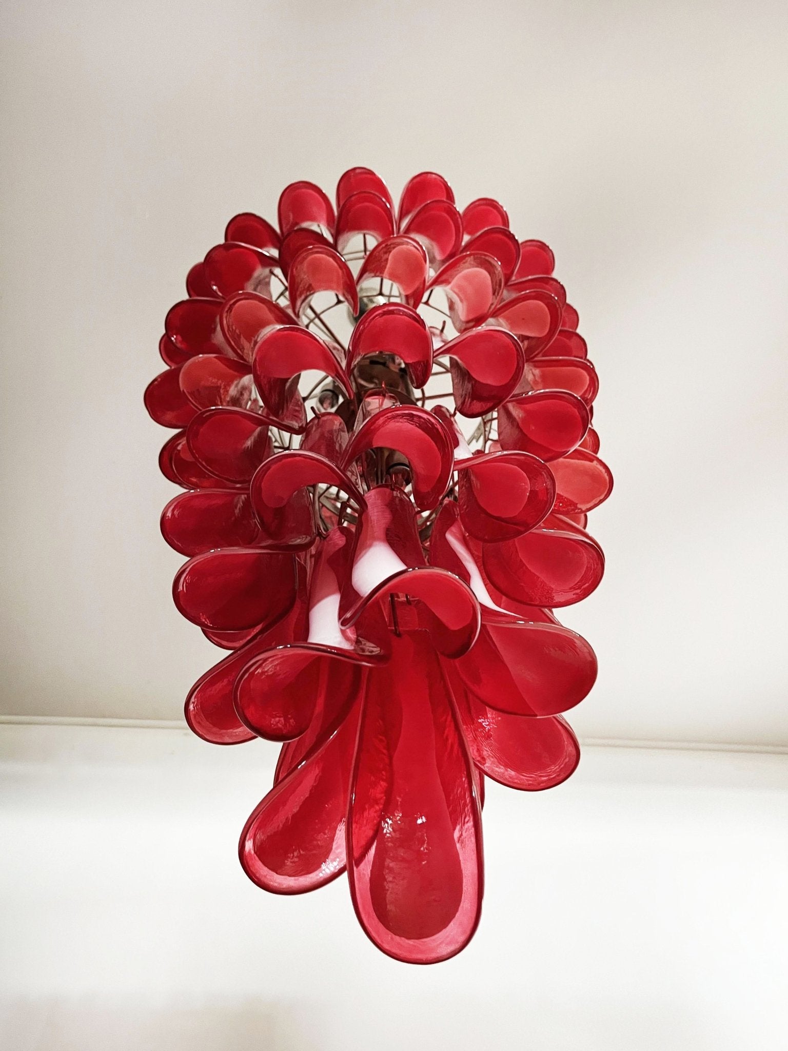Aurora Chandelier Red White Murano Spiral Petals - Letslighting