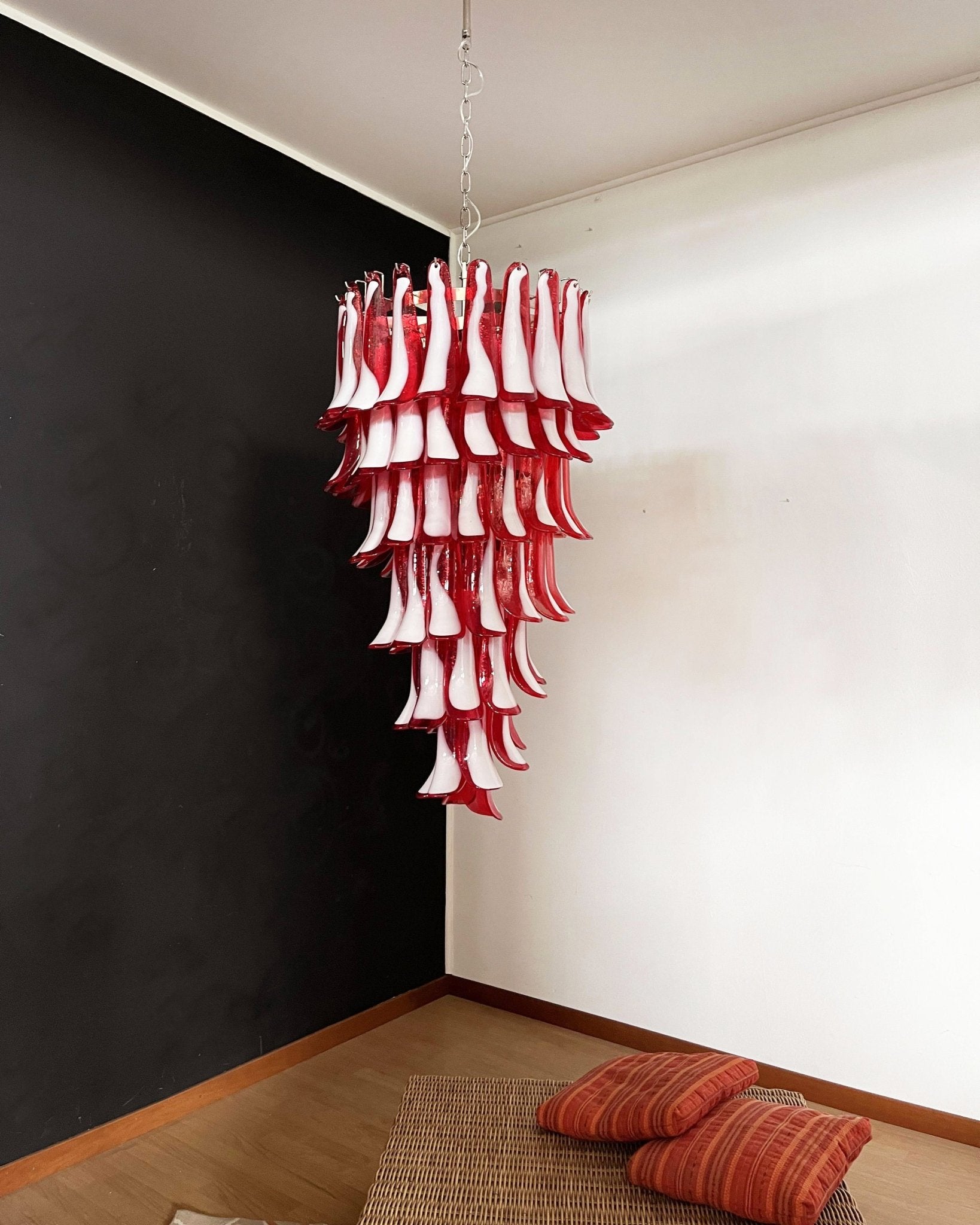 Aurora Chandelier Red White Murano Spiral Petals - Letslighting