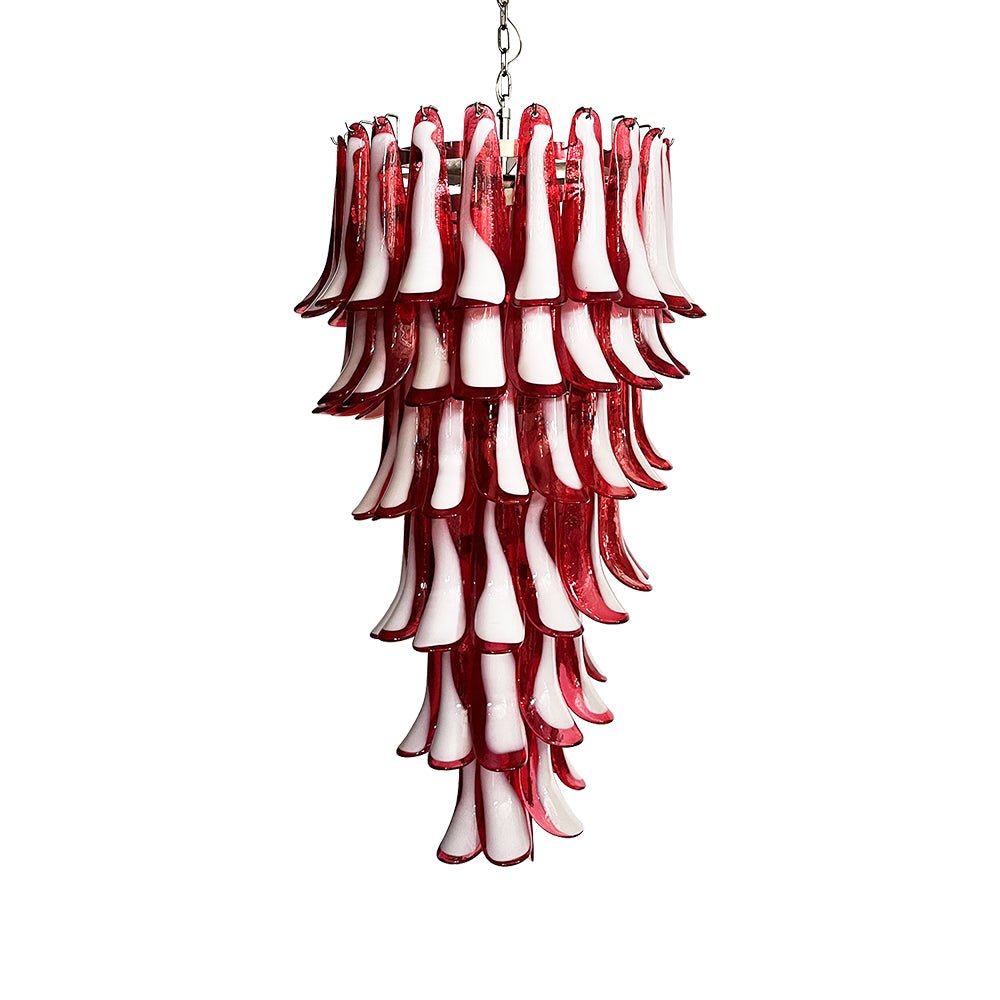 Aurora Chandelier Red White Murano Spiral Petals - Letslighting