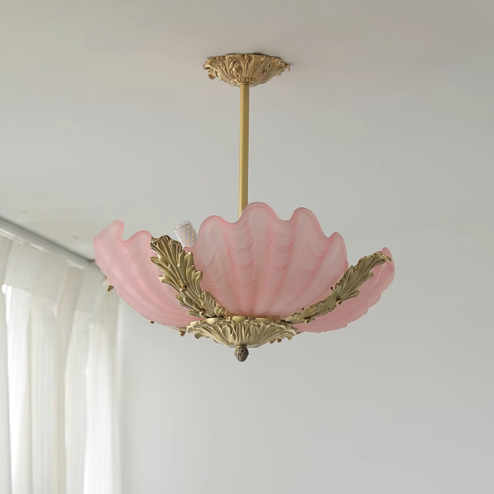 Pendant Lamp Pink Murano Shell with Brass Baroque Artistic Flair - Letslighting