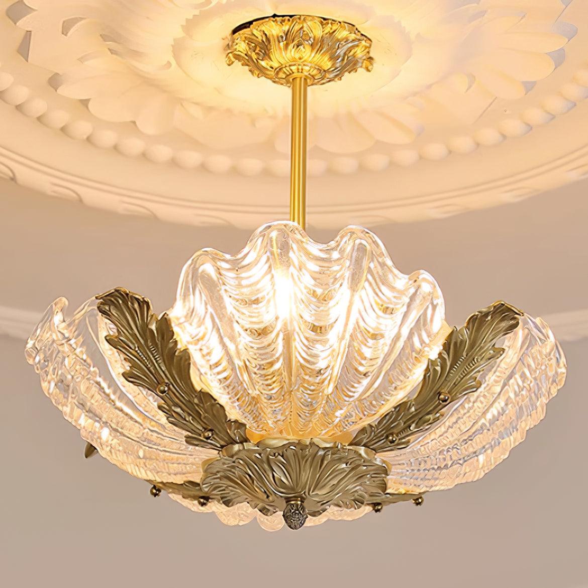 Pendant Lamp Pink Murano Shell with Brass Baroque Artistic Flair - Letslighting