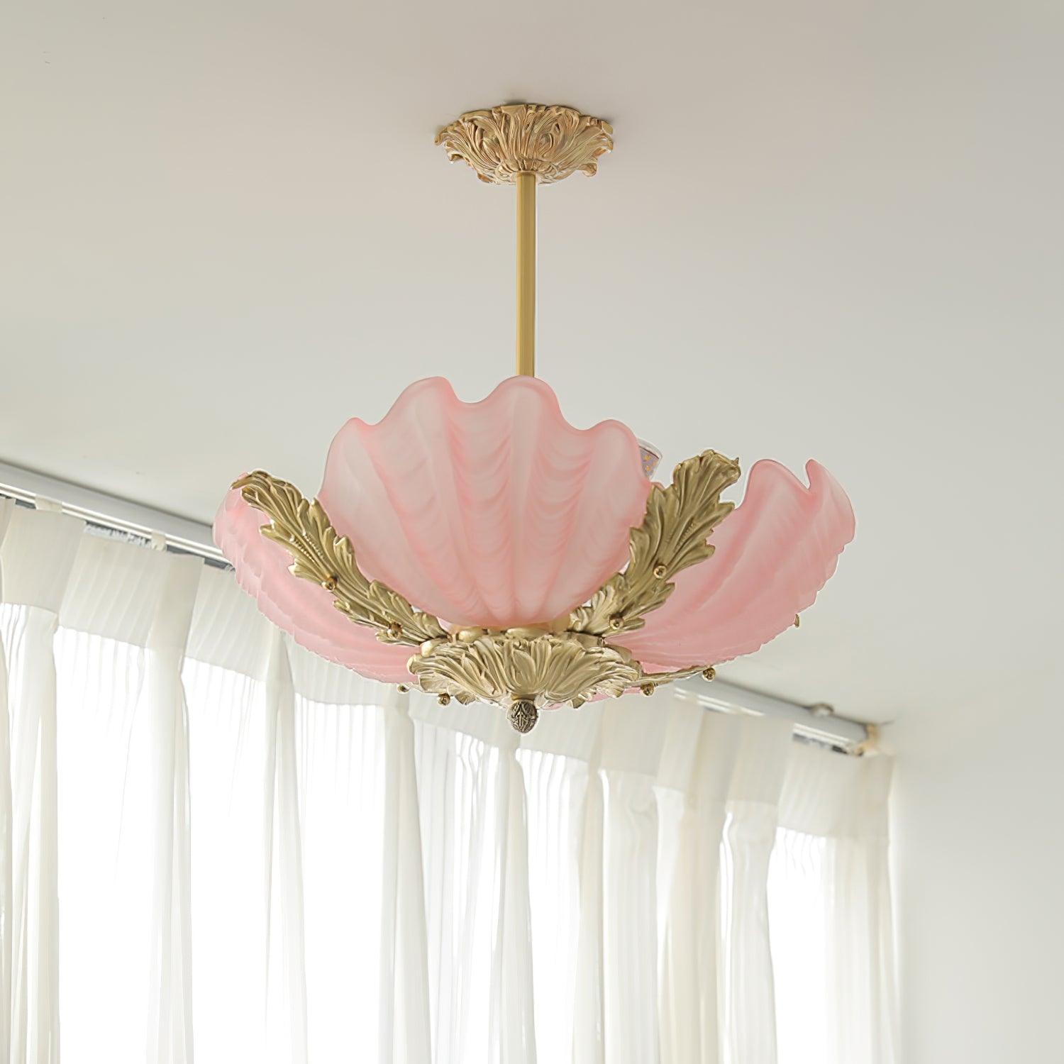 Pendant Lamp Pink Murano Shell with Brass Baroque Artistic Flair - Letslighting