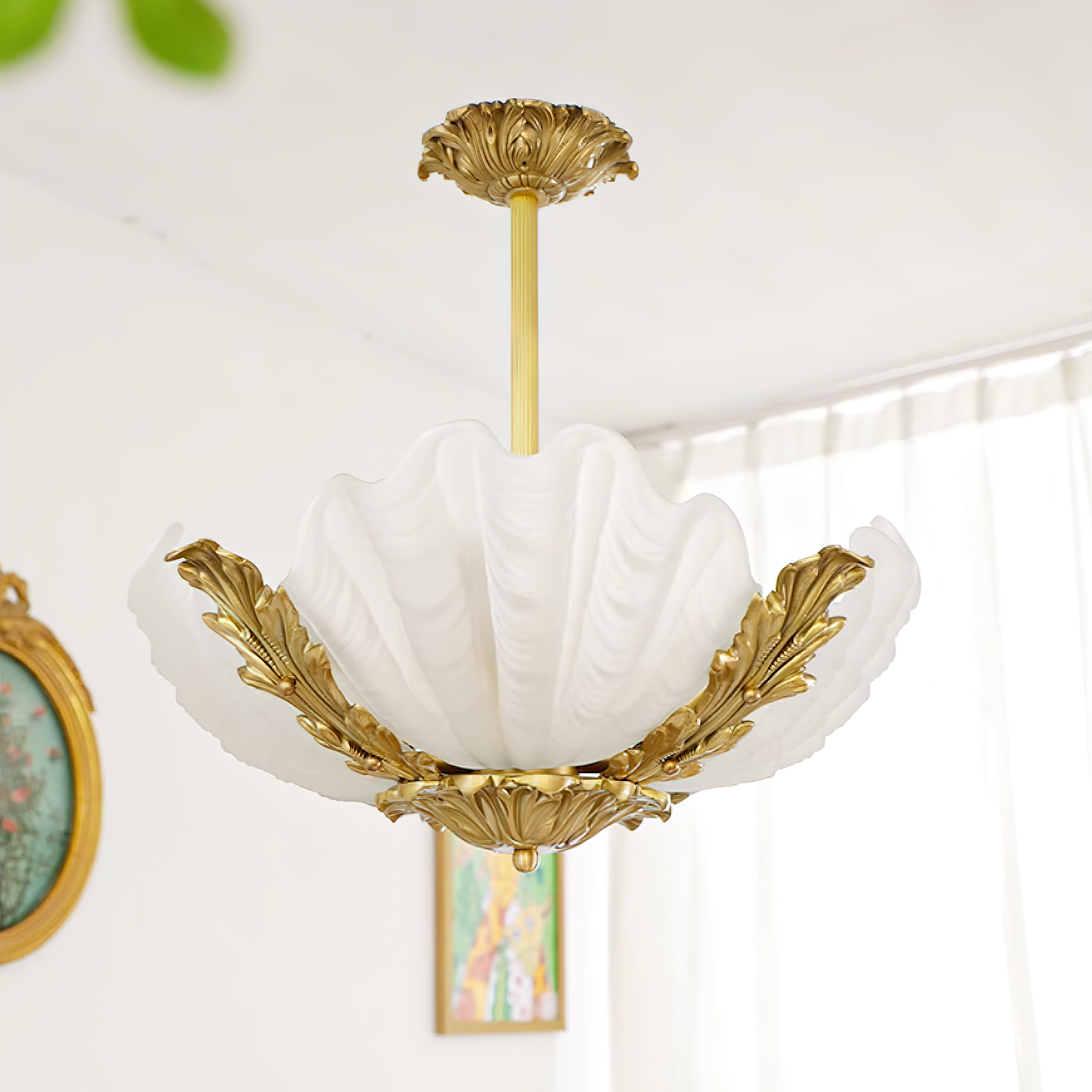 Pendant Lamp Pink Murano Shell with Brass Baroque Artistic Flair - Letslighting