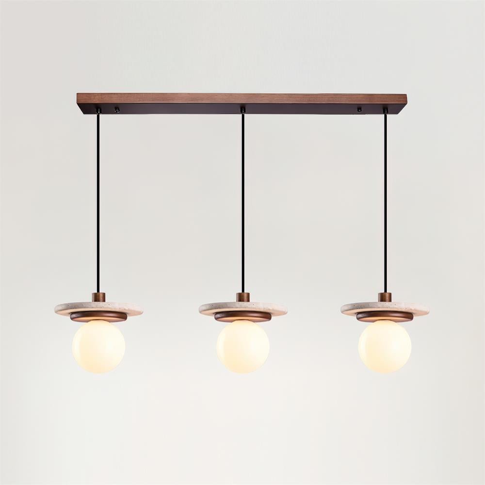 Pendant Lamp Glass Globe Travertine Disc Walnut Wood Natural - Letslighting