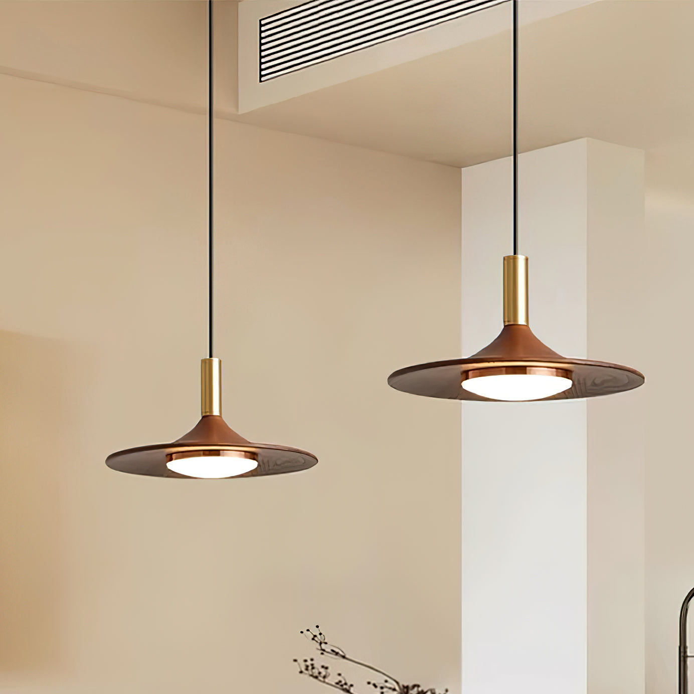 Pendant Lamp Wood-Grain Disc LED Acrylic Midcentury - Letslighting