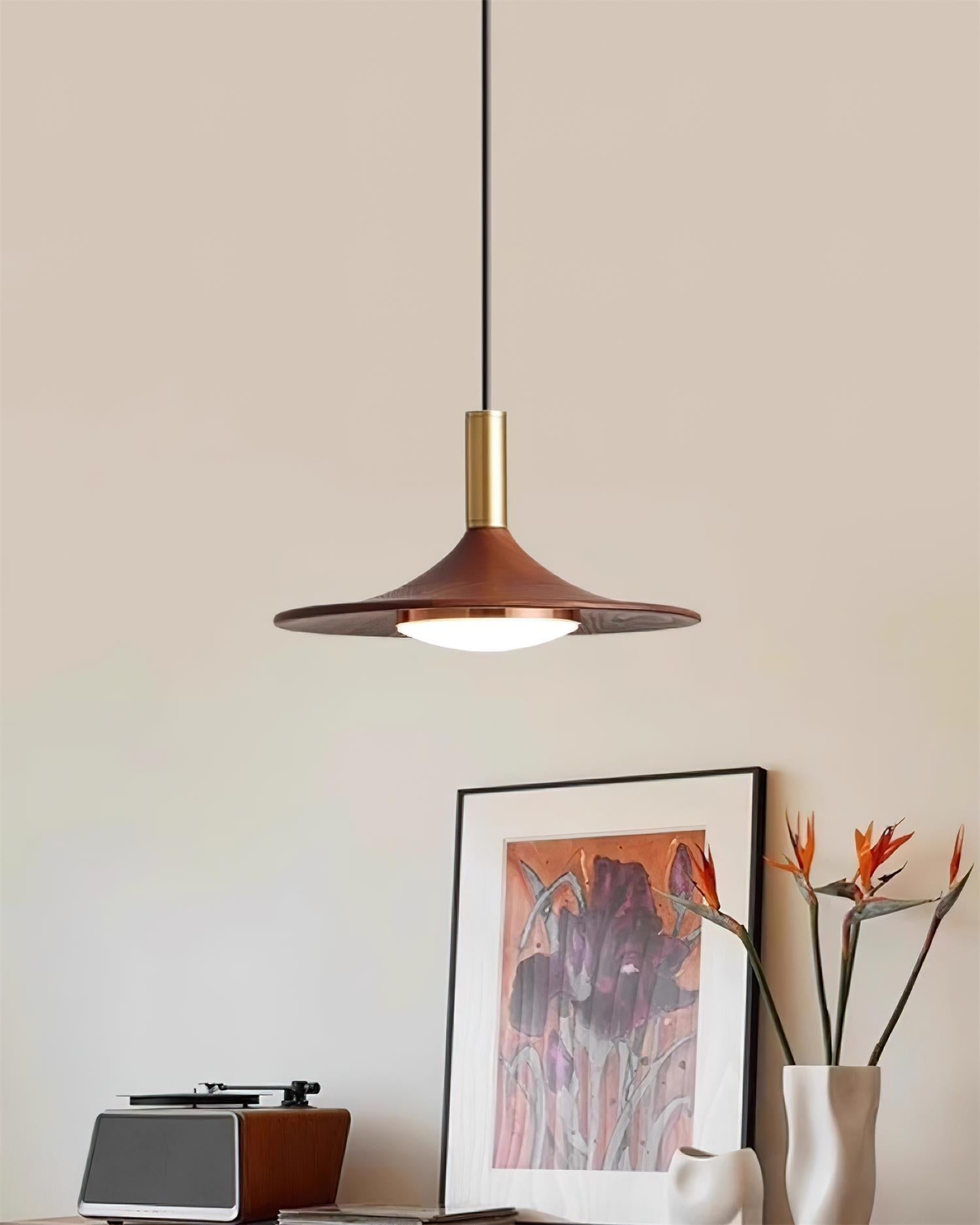 Pendant Lamp Wood-Grain Disc LED Acrylic Midcentury - Letslighting