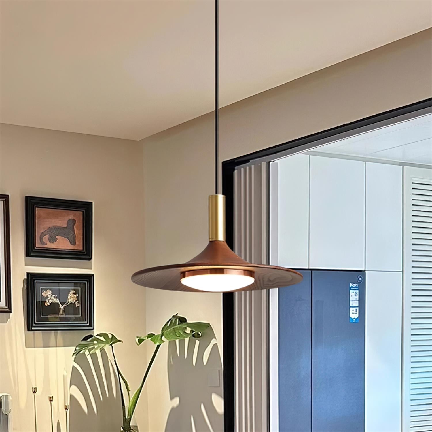 Pendant Lamp Wood-Grain Disc LED Acrylic Midcentury - Letslighting