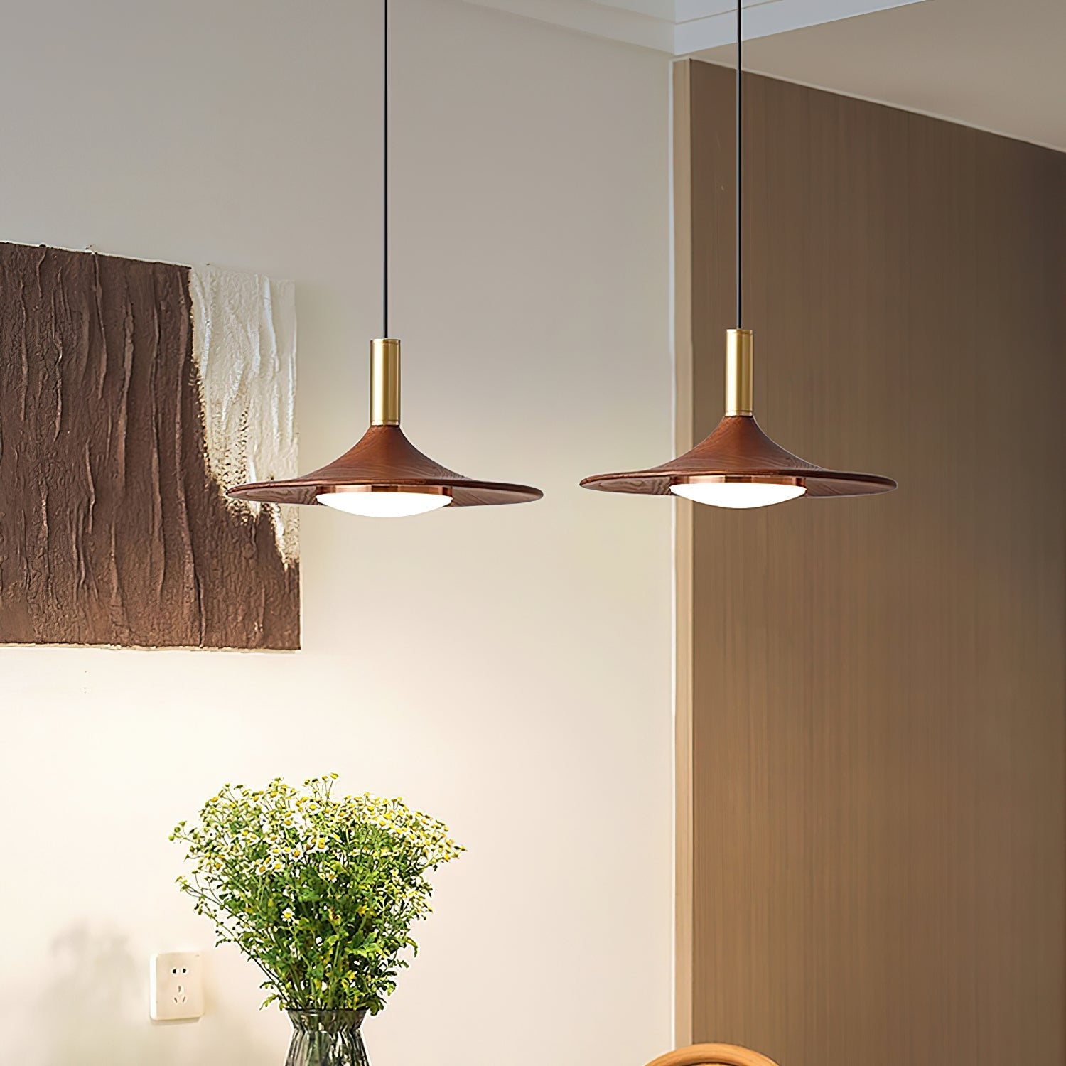 Pendant Lamp Wood-Grain Disc LED Acrylic Midcentury - Letslighting
