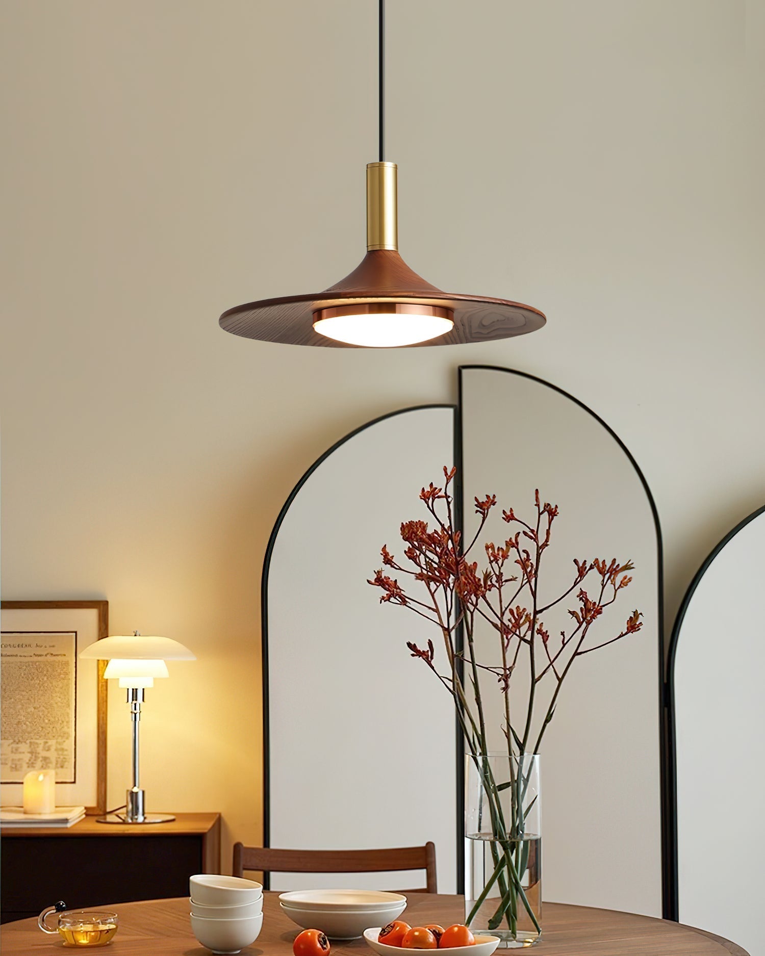 Pendant Lamp Wood-Grain Disc LED Acrylic Midcentury - Letslighting